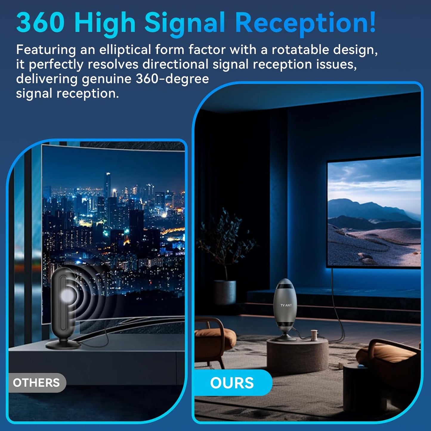 WERCHTAY 4K 1080p 16ft Channels(Style4-Rocket) TV Antenna Indoor, Antenna for Smart TV with Adhesive Base,Football