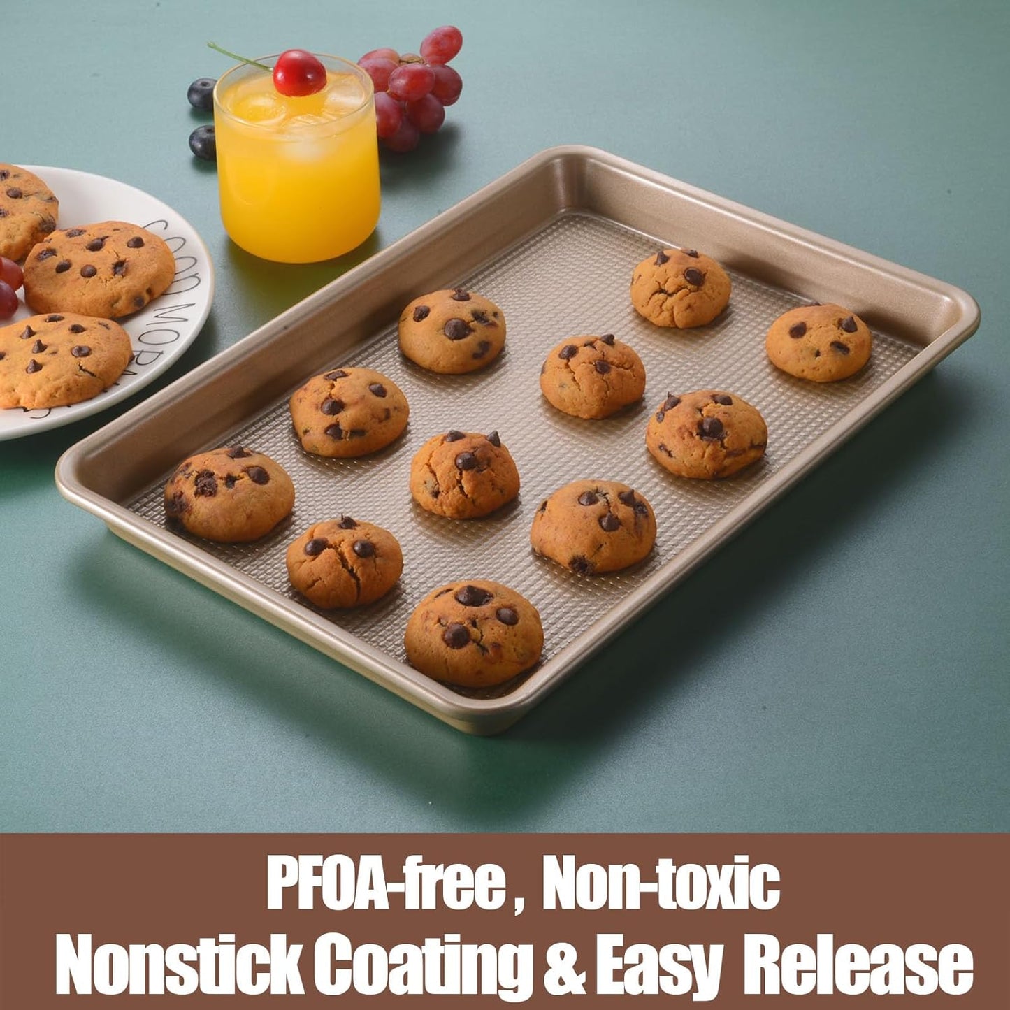 Skiennix Nonstick Cookie Sheets - Heavy Duty 2-Pack Baking Pan Set | Quarter (9x13in) & Jelly Roll (10x15in)