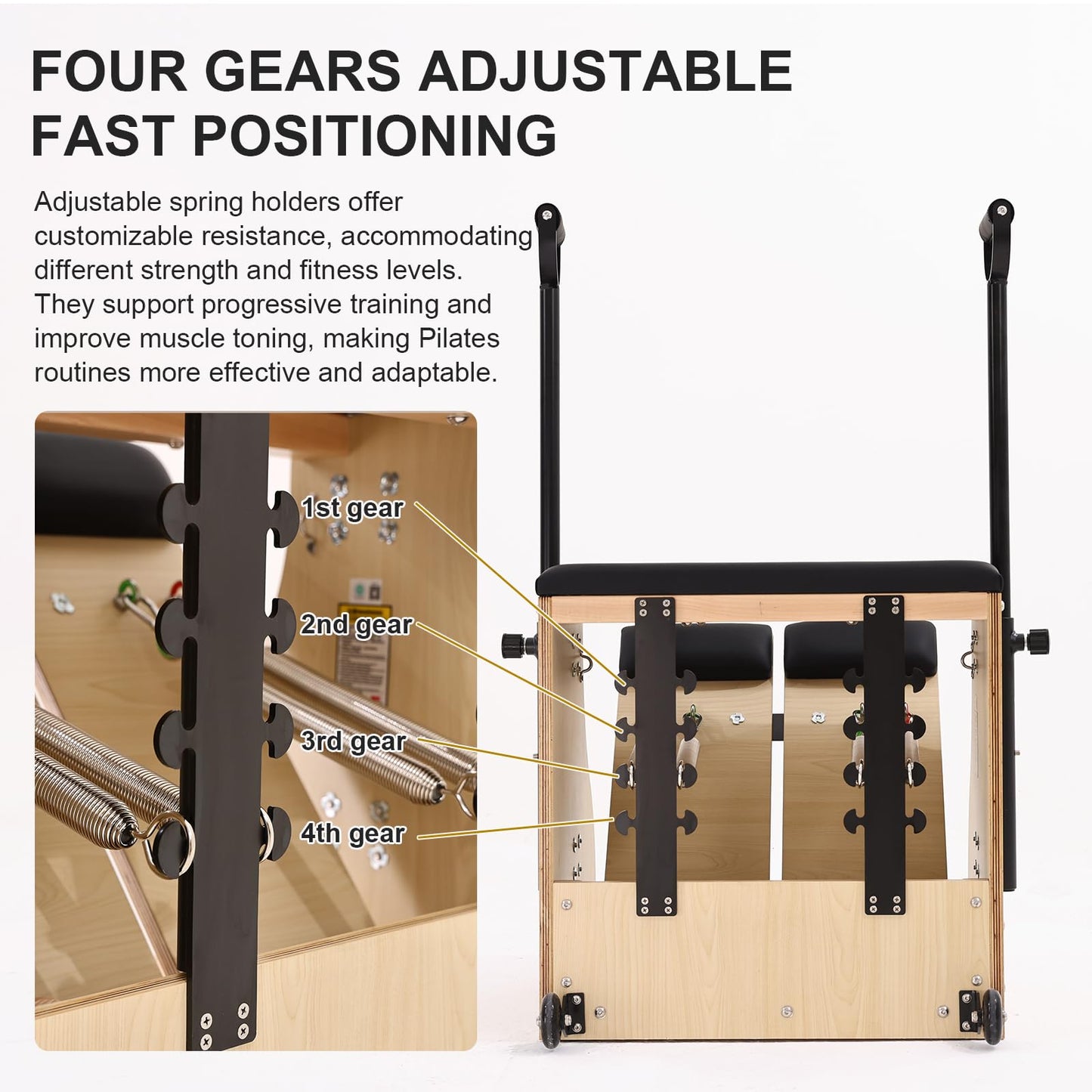 Pilates Chair, Split-Pedal Stability Pilates Combo Chair with Handles,Resistance Bands Chair Pilates Reformer Machine,Yoga Fitness Trainer,Pilates Equipment for Home Studio Use (Black)