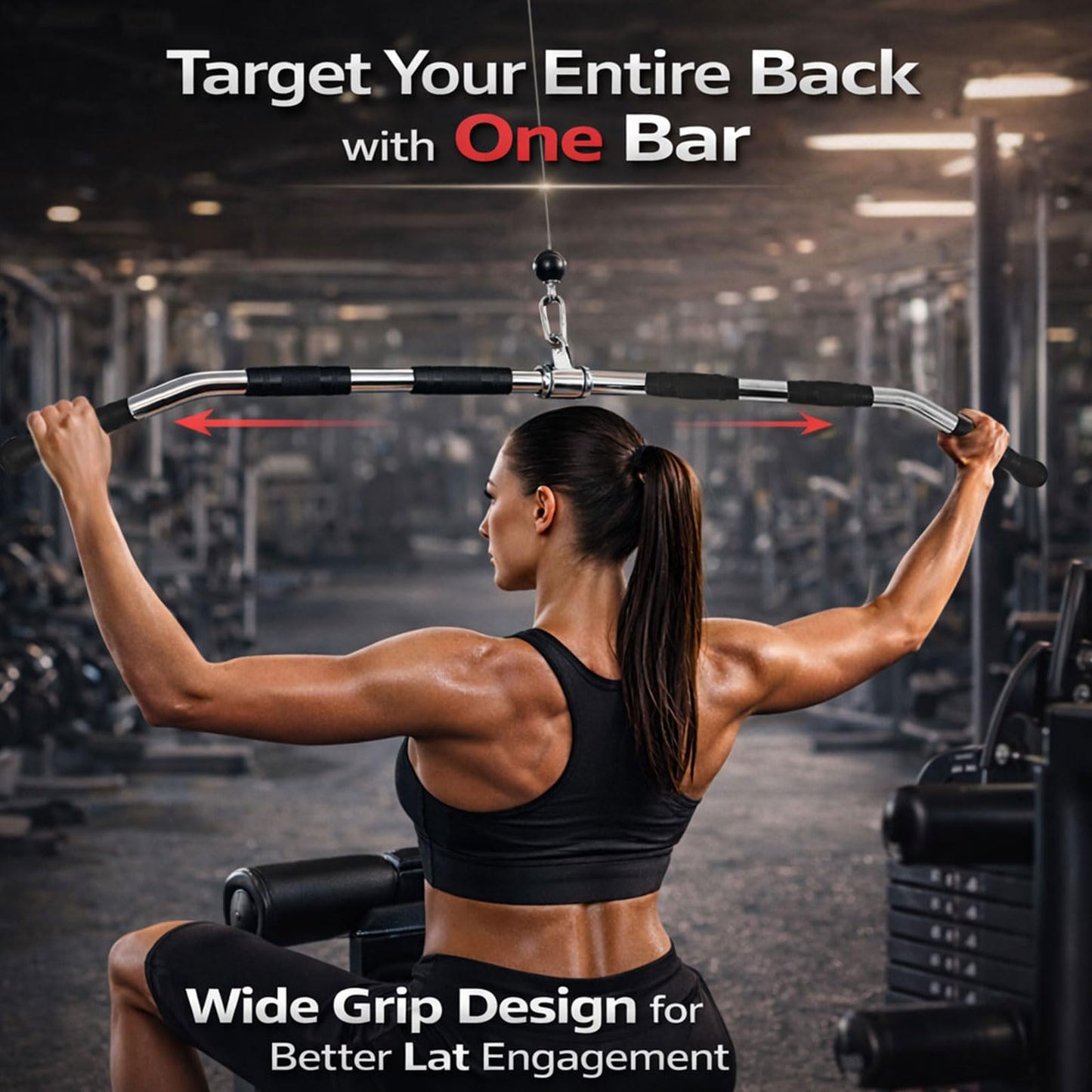 Avoirdus 47" LAT Pulldown Bar Attachment for Cable Machine, Heavy Duty Steel Curl Bar with 360° Swivel & Rubber Grip, Wide Close Neutral Grip Handles for Back Strength Training Home Gym