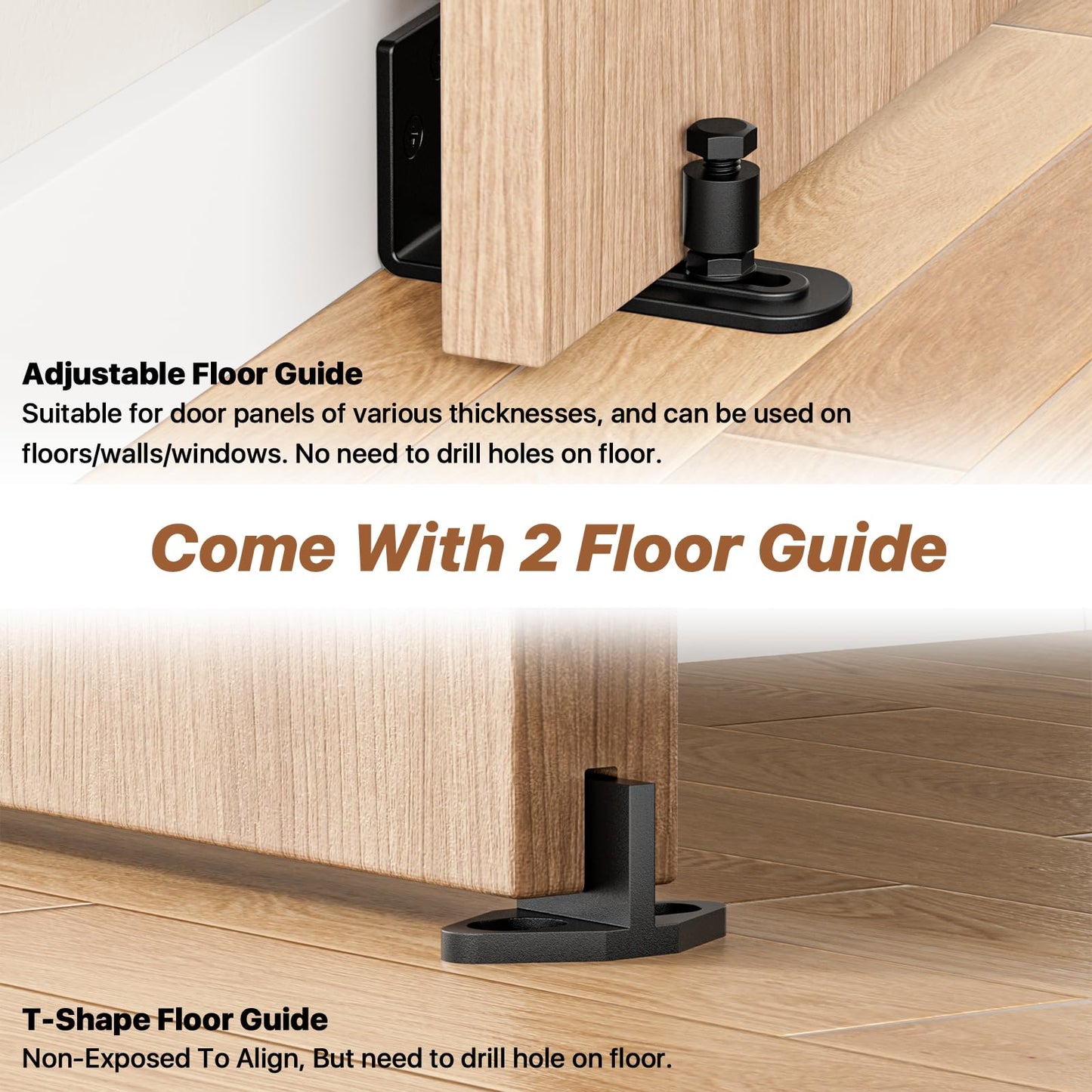 Signstek 8FT Sliding Barn Door Hardware Kit Heavy Duty with Door Hook, Adjustable Floor Guide and 2 Handles -Easy to Install, Smoothly and Quietly, Fit 1 3/8-1 3/4" Thickness -Black, I Shape Hanger