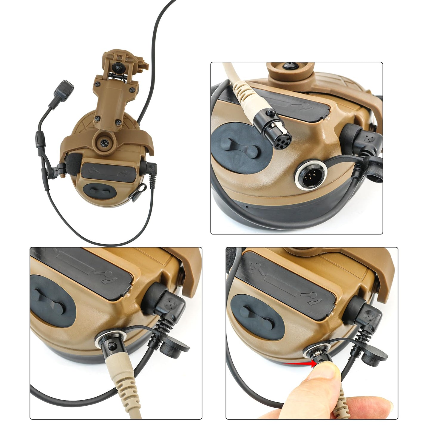 Hearangel Tactical Headset C5 PRO w/ARC Rail Adapter 2.0 Hearing Protection Sound Pickup U94 PTT Detachable Cable for Airsoft (Coyote Brown)