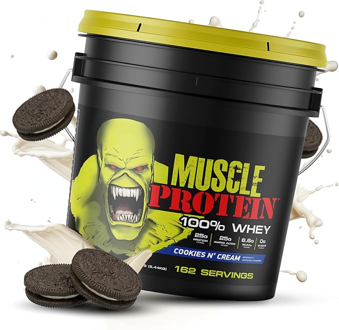 Muscle Whey Protein Flavored Protein Powder, 25,000mg Amino Acids/Serving, Cold Filtered(Packaging May Vary) (12 Pound (Bucket), Cookies & Cream)