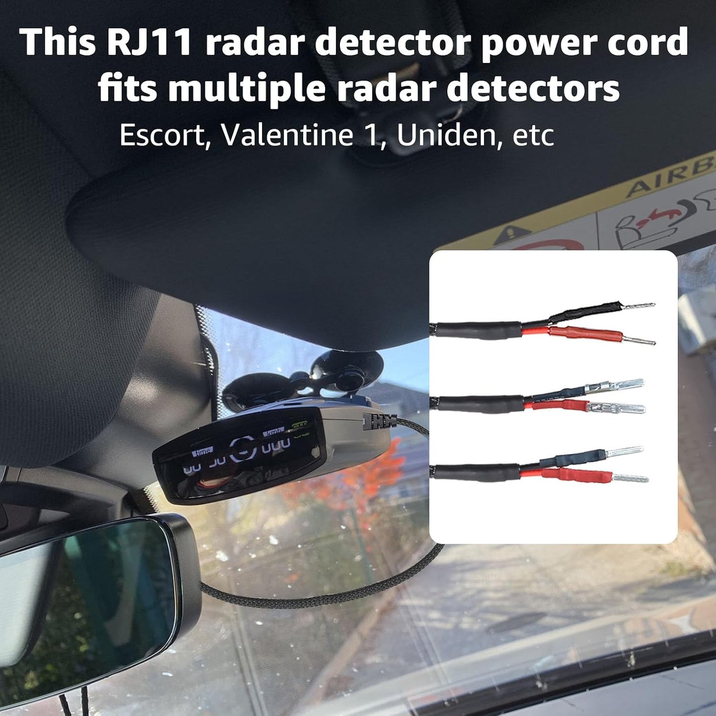 16.5" Set (3-Piece Set) (RJ11) Radar Detector Hardwire Power Cord Mirror Wire Plug Tap - Compatible with Escort Uniden