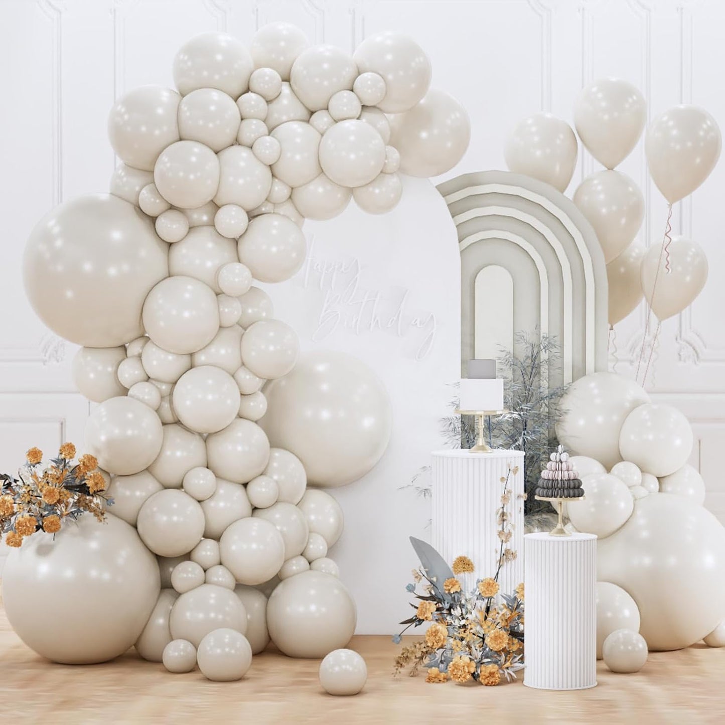 PartyWoo White Sand Balloons - 155-Piece Boho Neutral Balloon Arch Kit | 18", 12", 10", 5" Sizes for Weddings & Events