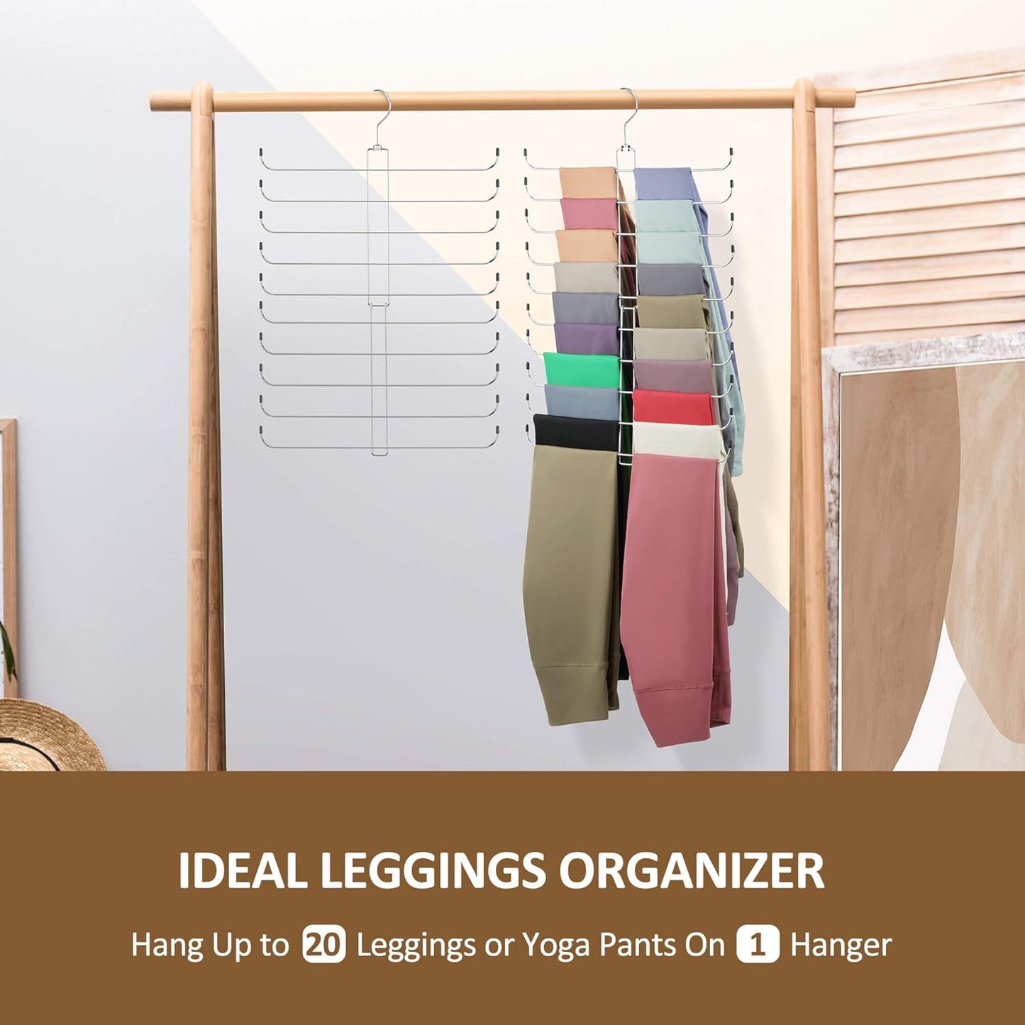 ZEDODIER Legging Organizer - Rotatable Yoga Pants Hanger for Women's XS-XL | Holds 20 Pairs, Silver