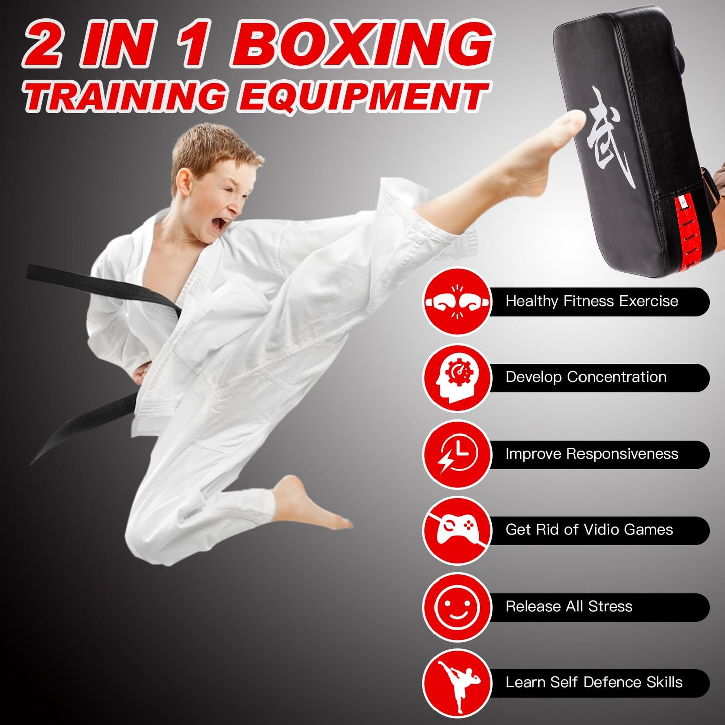 CYFIE Boxing Equipment Kids, Kicking Shields Pads Training Gloves Punching Mitts for Karate, Muay Thai, Taekwondo, Martial Arts Home Gym Workout, Karate Kick Pads for Toddler, Youth, Women (Black)