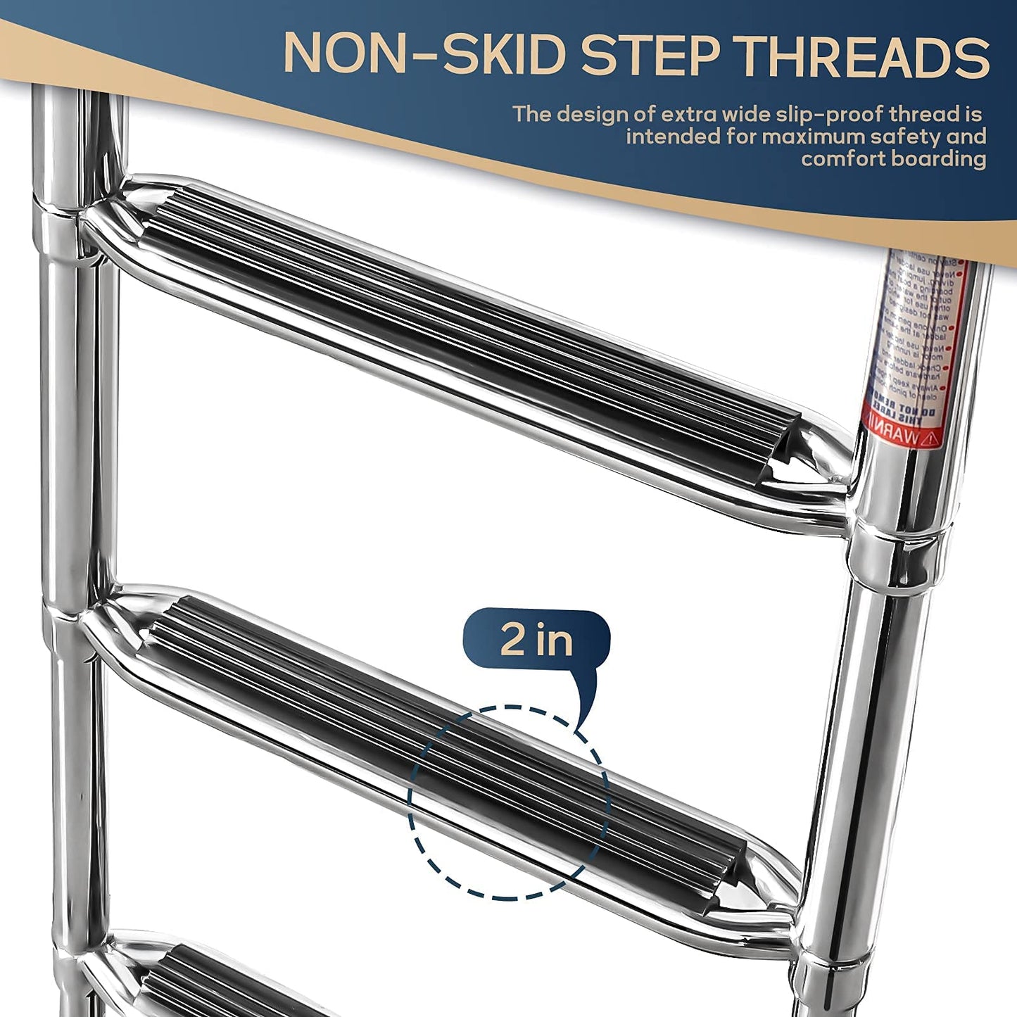 Marinebaby 4-Step Pontoon Boat Ladder, 316 Stainless Steel Folding Telescoping Inboard Ladder with Hand Railing and Extra Wide Steps
