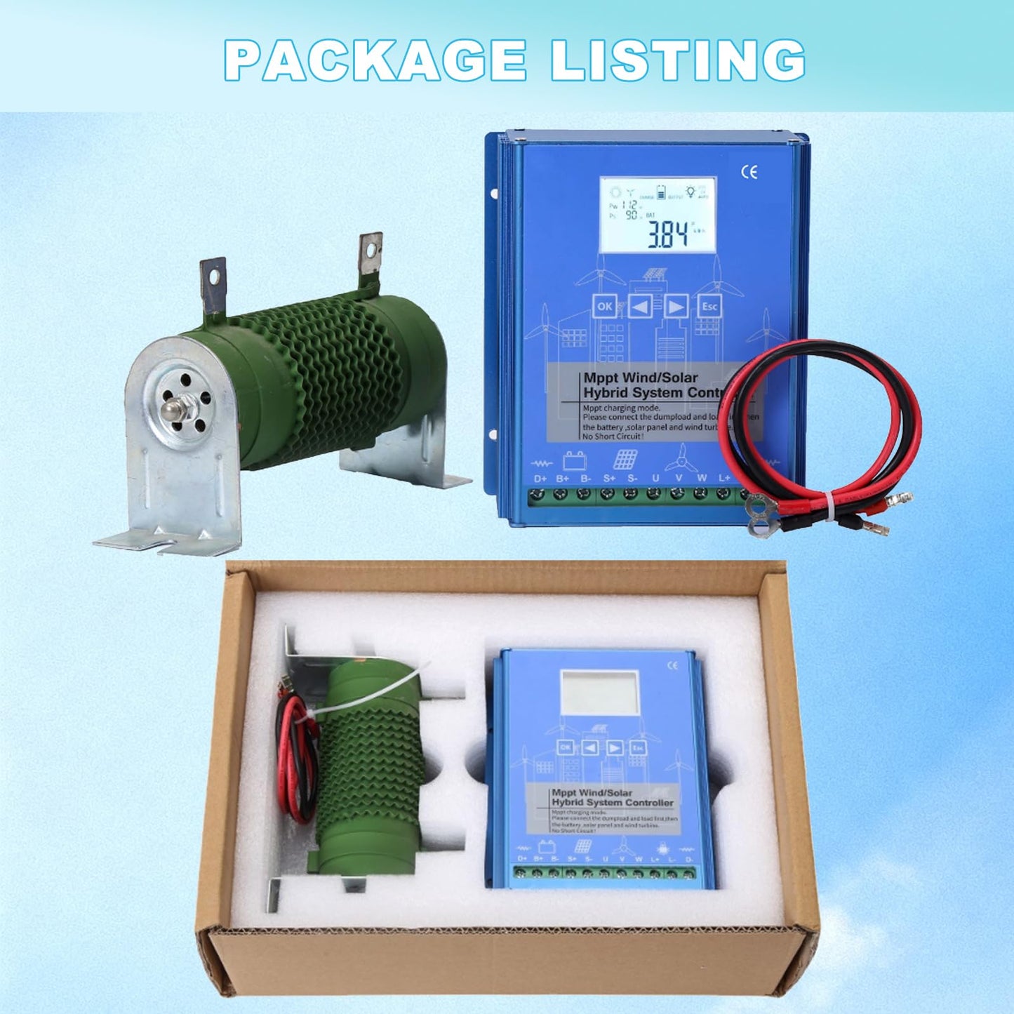 15000W Wind Solar Hybrid Charge Controller 12V 24V MPPT Boost Charge Regulator with LCD Display and Dump Load,12V/24V