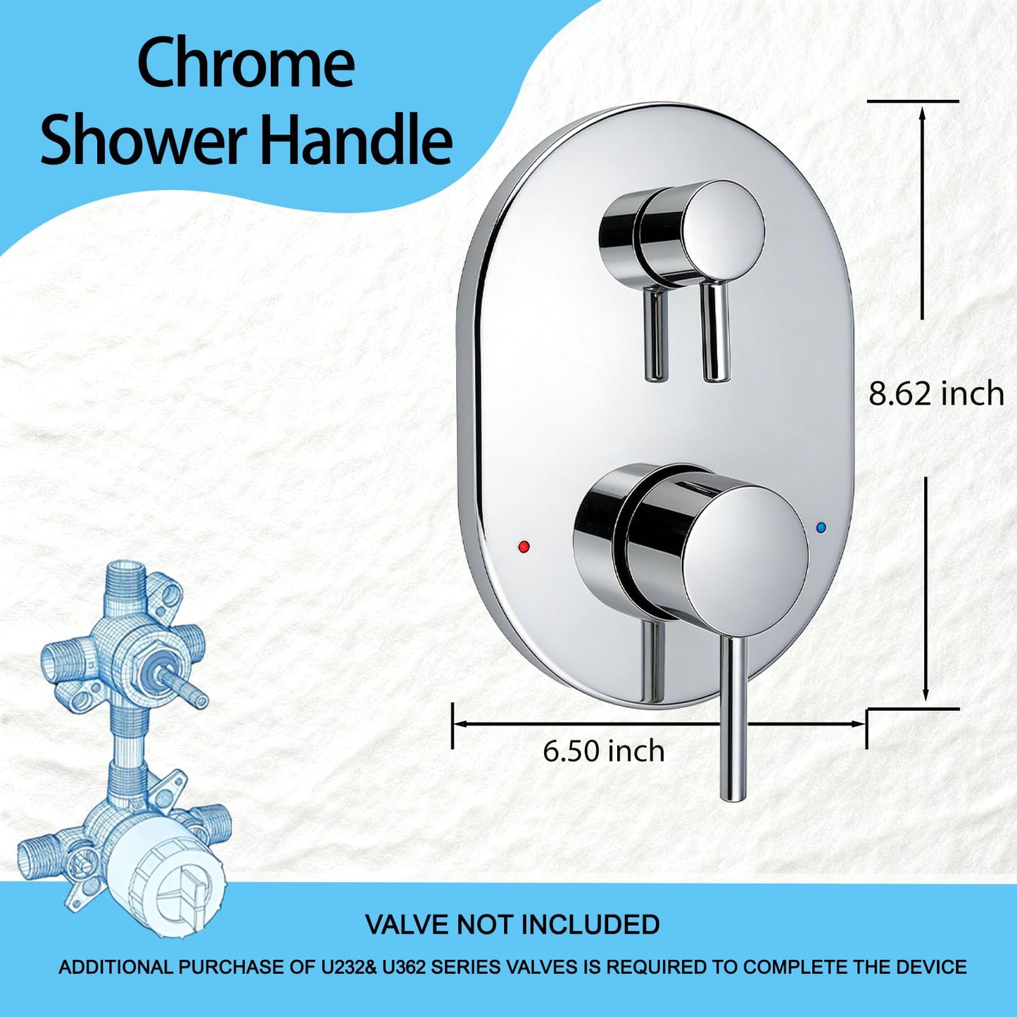 UT3290 Chrome Shower Valve Trim Kit for Moen Align M-CORE 3-Series 2-Handle Shower Faucet Trim, Shower Handle Trim Includes 1213 Cartridge for Moen U232 U362 M-CORE Mixing Valve, Valve Required