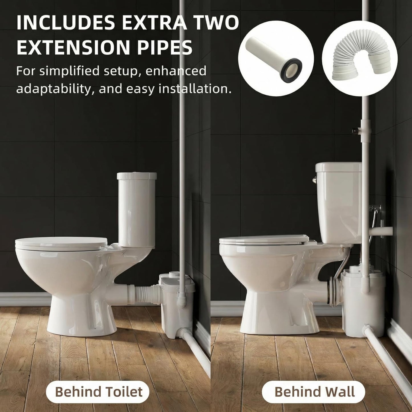 Little Meerkat 500W Upflush Toilet System, Macerating Toilet Kit, Powerful Sewage Pump Toilet, White Ceramic Siphon 1.6GPF Flush Toilet for Bathroom, Basement, Garage, No Plumbing Renovation Needed
