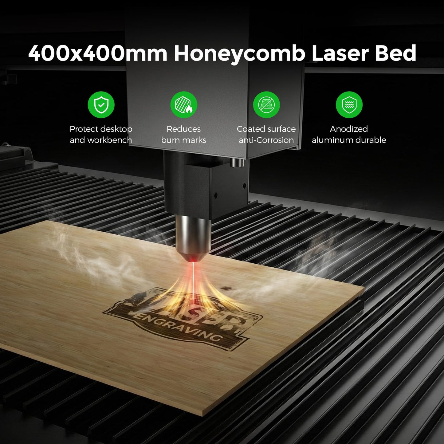 Cloudray 400x400mm Honeycomb Laser Bed, Desktop Laser Engraver Accessories, Coated Honeycomb Working Table for CNC CO2 Laser Cutter, Heat Dissipation, Each Working Area 15.7"x3.9", Set of 4, Black
