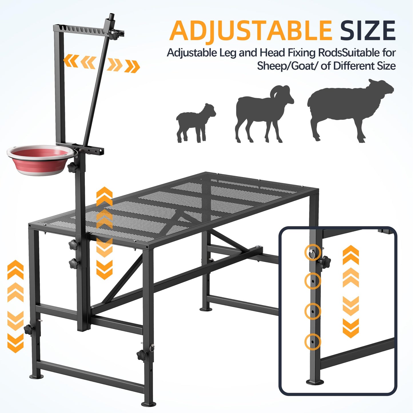 SKONYON Goat Milking Stand With Feeder: Heavy Duty 600lbs Goat Stand | 47x23 Inch Livestock Table With Adjustable Headpiece & Legs | Hoof Trimmers Shearing For Goats & Sheep | Sheep Stand Black
