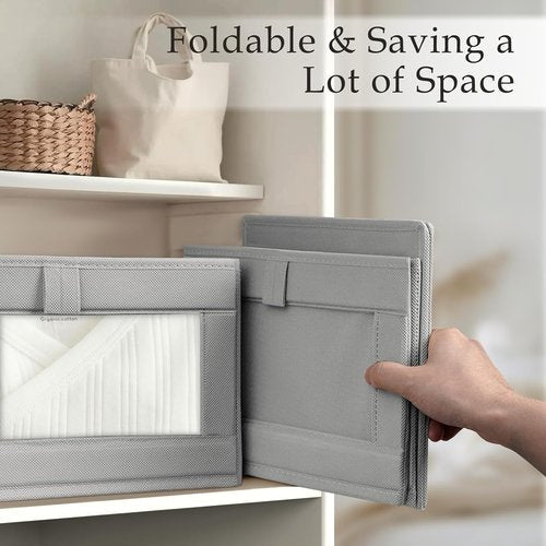 Criusia Linen Closet Organizers - 4 Pack Foldable Storage Baskets for Towels, Clothing & More | Grey