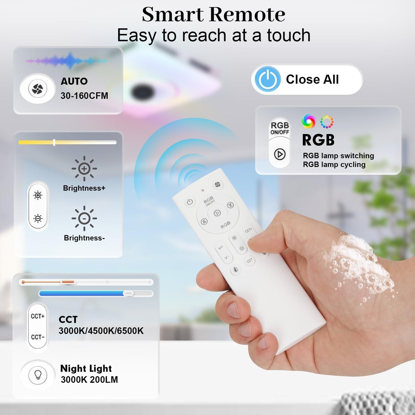 Orsong Bathroom Exhaust Fan with Bluetooth Speaker, 7 Dynamic RGB Lighting, 3000K-6000K Adjustable LED Lighting, Precise Algorithm Enables Seamless Dance Between Light And Music