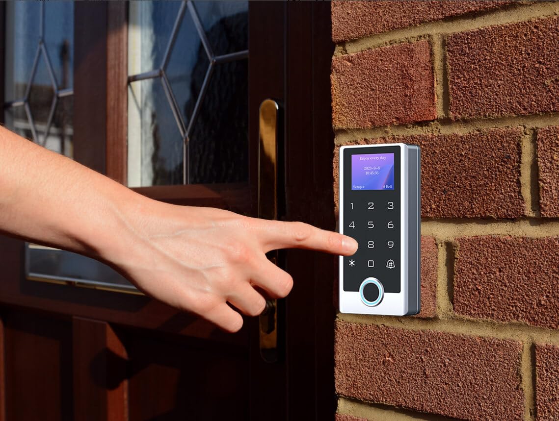 All-in-One Door Access Control System Kit, IP68 Waterproof Metal Keypad with Fingerprint RFID & PIN, 600lb Magnetic Lock, IR Exit Button, Remote Controls, Doorbell - Easy Wiring for Home & Office