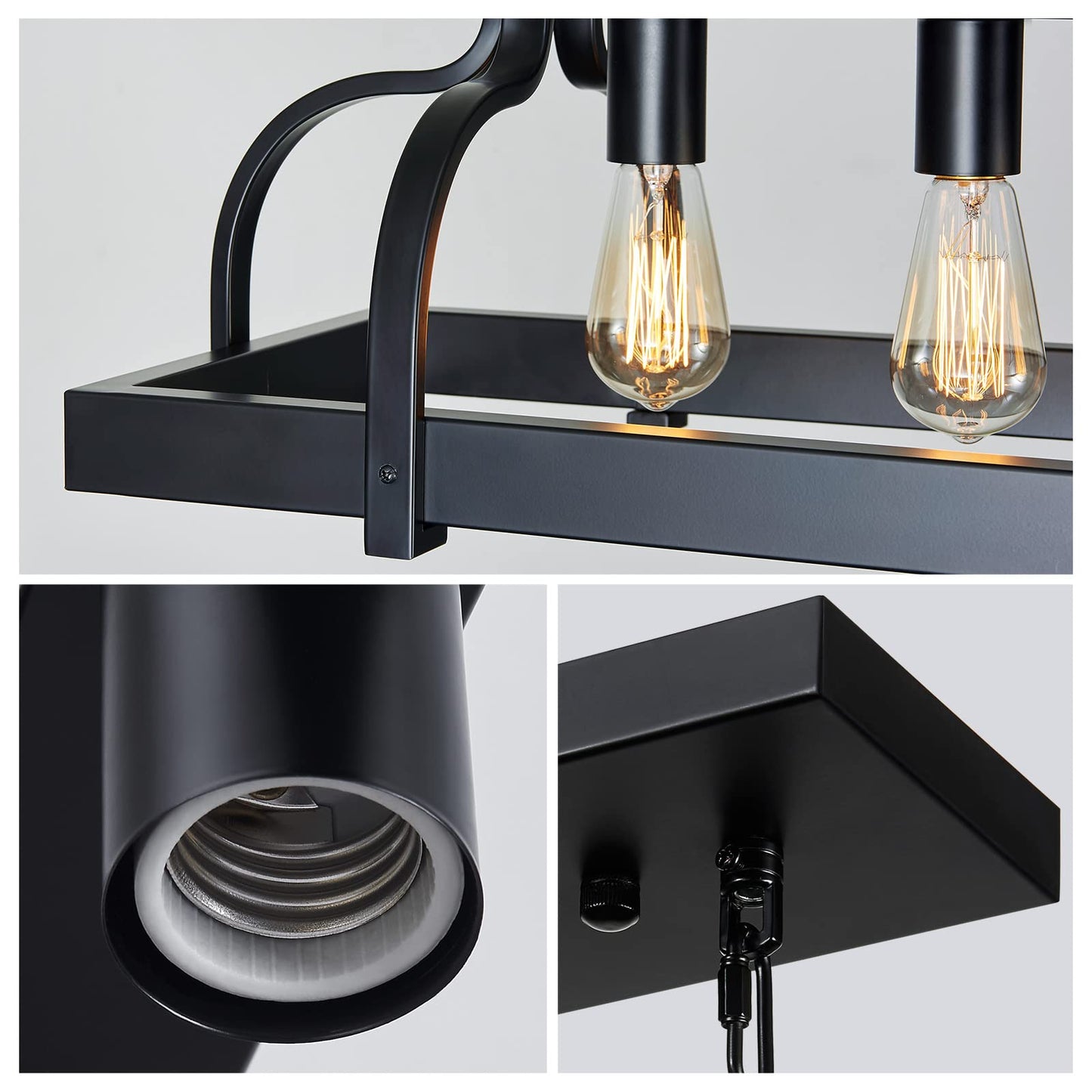 WUZUPS 6-Light Metal Pot Hanging Rack Chandelier Linear Pendant Ceiling Lighting Rustic Farmhouse Fixture Kitchen Island Dining Room, H 9.8" L 40.6" W11.8, E26 Base, Black