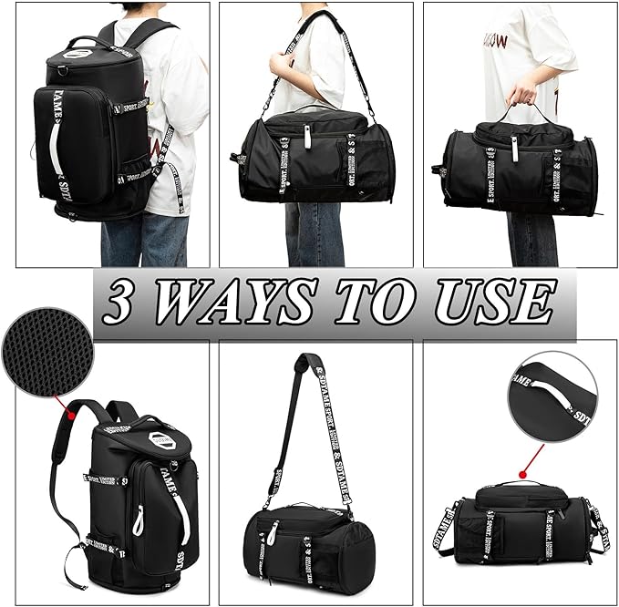 Gym Duffle Bag Backpack with Shoe Compartment,4 ways Travel Backpack for Women and Men,Multi-Functional Weekender bag with Waterproof Layer&Laptop Compartment for Fitness, Travel,Camping