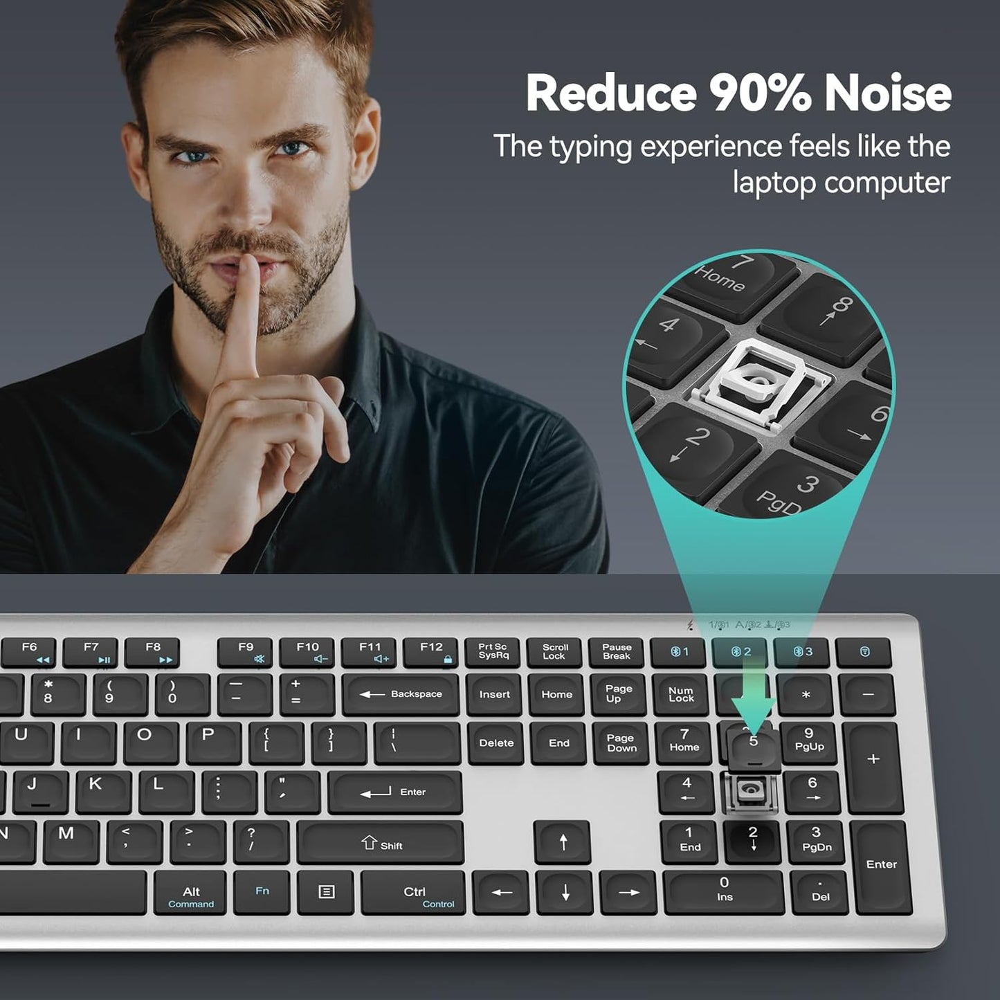TECKNET 4-Device (2.4G+BT), 12 Bluetooth Keyboard Rechargeable, Free Switching Ultra-Slim Full Size Wireless Keyboard
