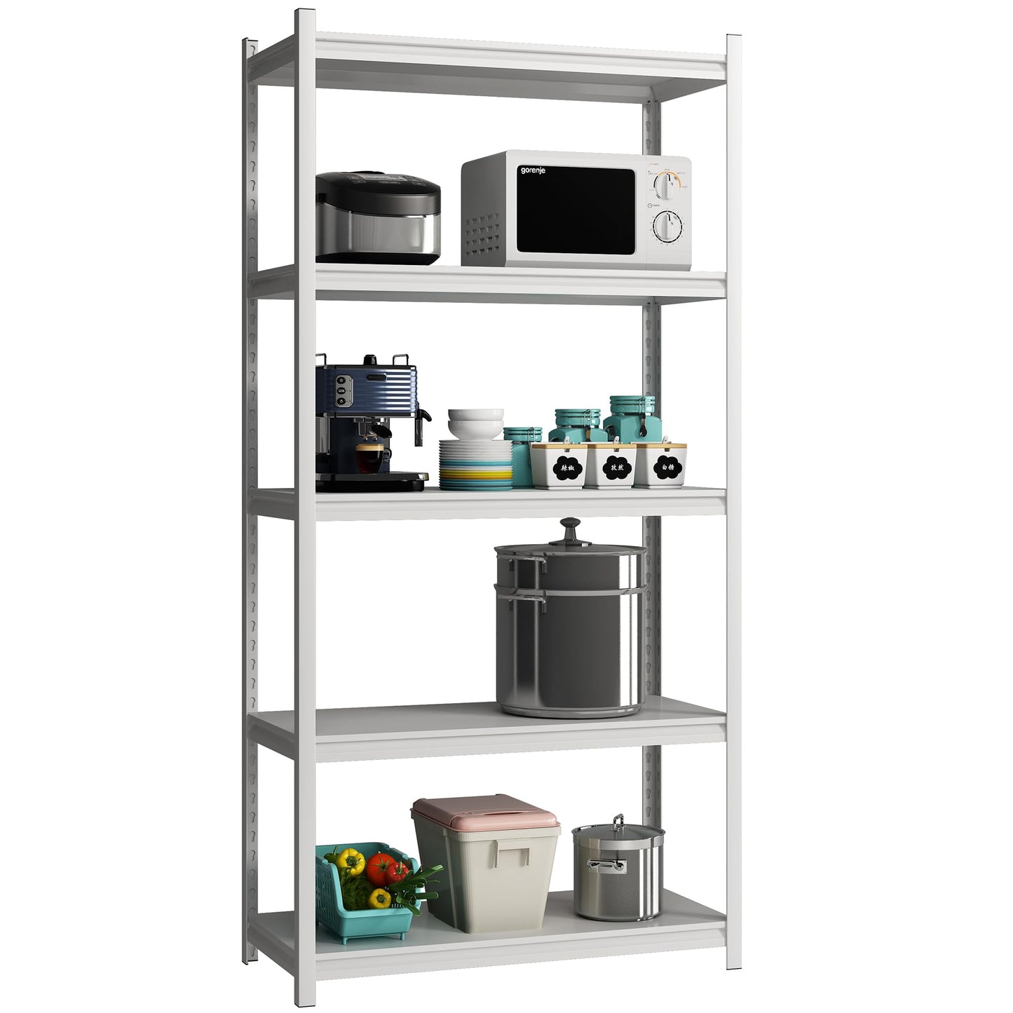 Elitehouse 5 Tier Metal Storage Shelves Adjustable Garage Shelving, Heavy Duty Industrial Utility Rack Organization for Kitchen, Pantry, Closet, Garage, Office (White)
