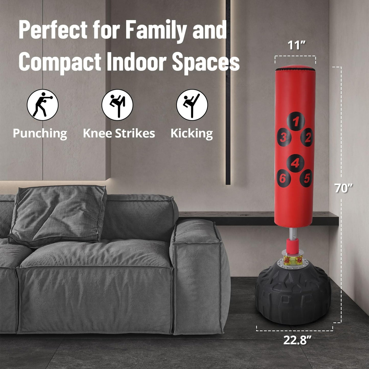 Towallmark Punching Bag with Stand - 70inch, 203lbs Bearing, Freestanding Heavy Boxing Bag for Adult Youth