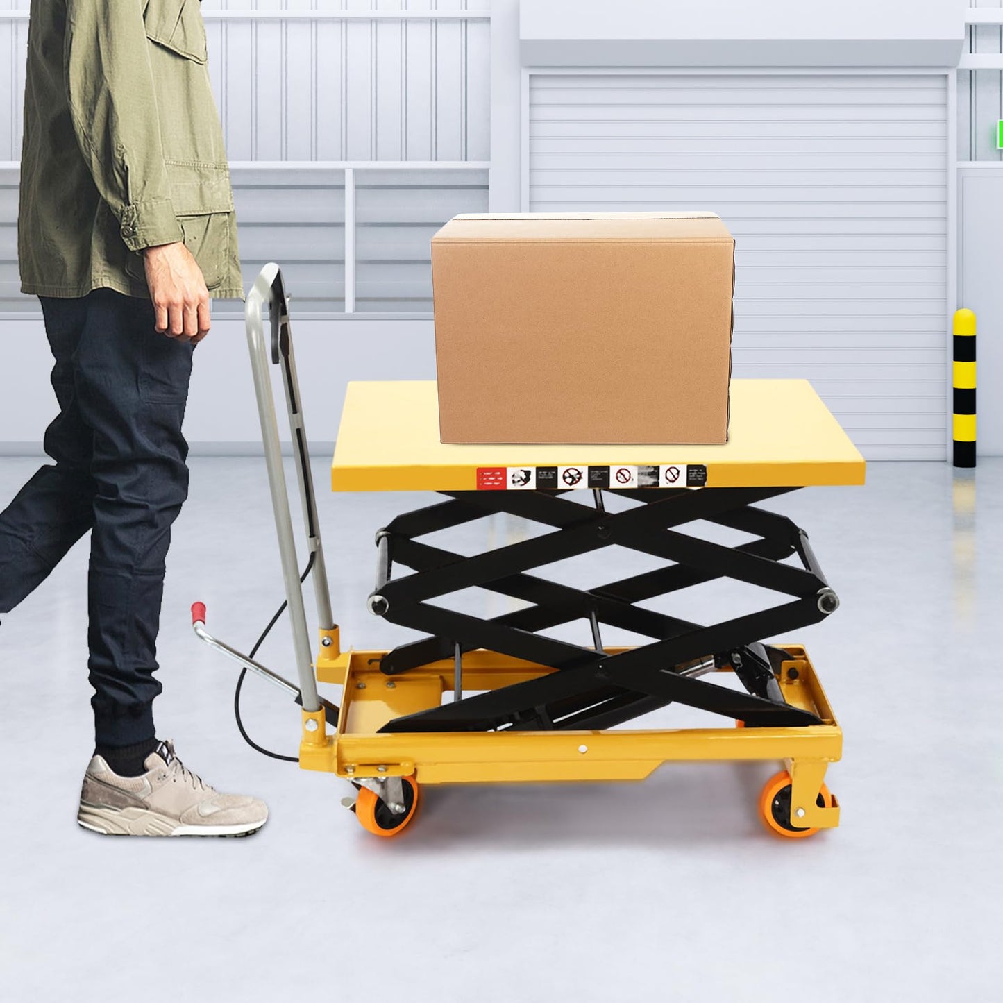 Hydraulic Lift Table Cart 770LBS Capacity Single Scissor 30.5" Lifting Height with 4 Wheels and Non-Slip Pad for Material Handling Transportation, Yellow