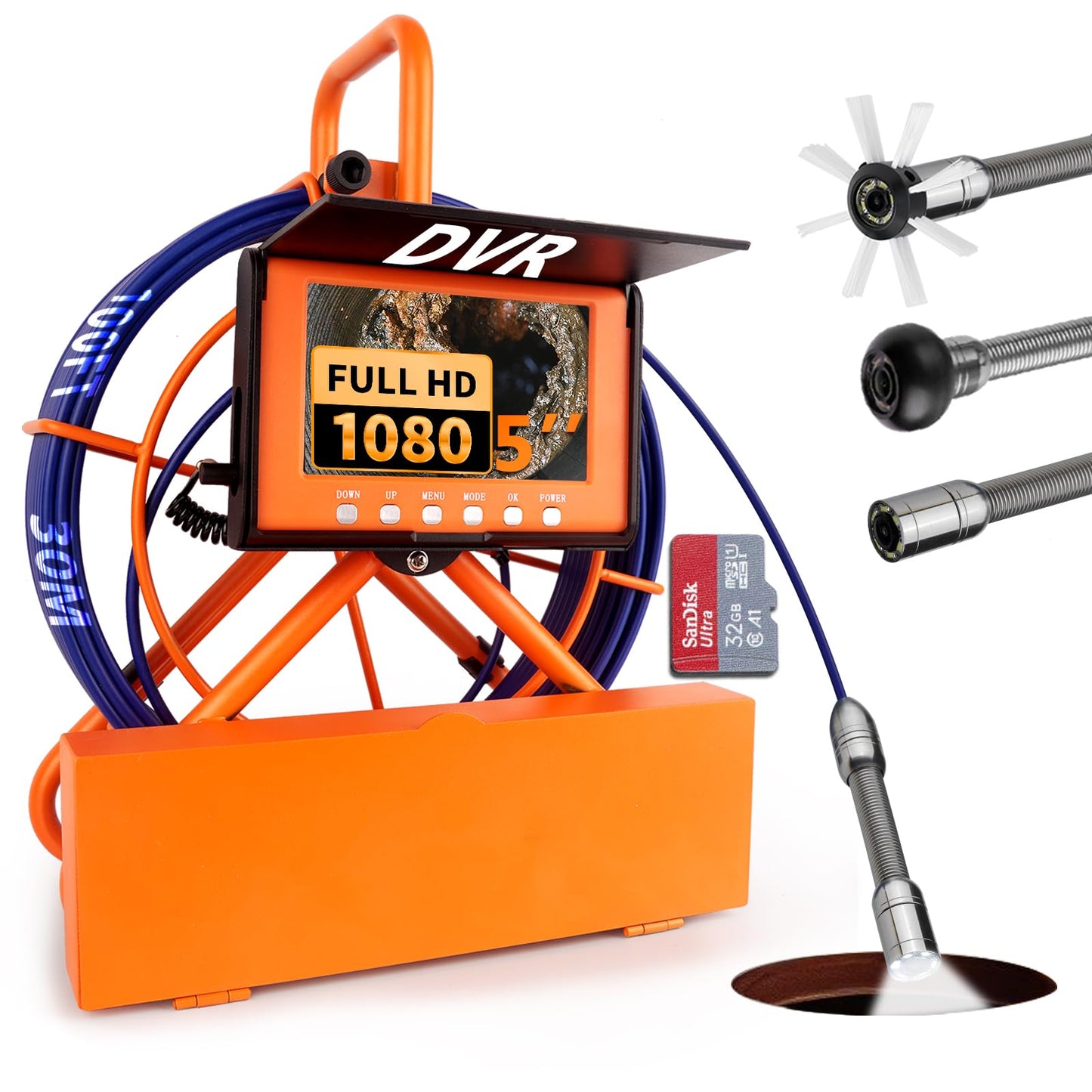 Kcapyn Sewer Camera 100FT/30M Pipe Inspection Borescope Endoscope Camera with Light 6 LEDs 5" IPS Screen 17MM Plumbing Snake 5000 Mah Battery,1080P High-Definition Industrial Sewer Camera
