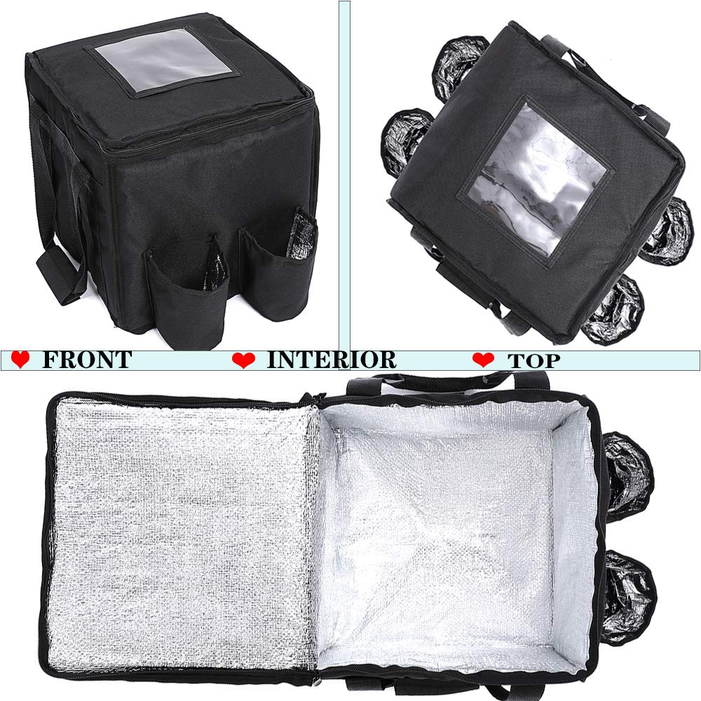 OGEFOTED Large Insulated Food Delivery Bag with Cup Holders, Foldable Pizza Delivery Bags Heavy Duty Food Warmer Grocery Bag for Camping Catering Restaurants