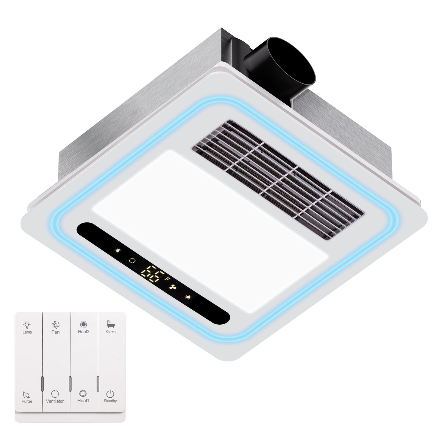Oeukas 4-in-1 Bathroom Exhaust Fan with Light and Heater, 190 CFM Powerful Ventilation, 1800W Pro-Grade Fast Heating, 1.0 Sone Ultra-Quiet, Remote Control Ceiling Bath Fan with RGB Ambient Light