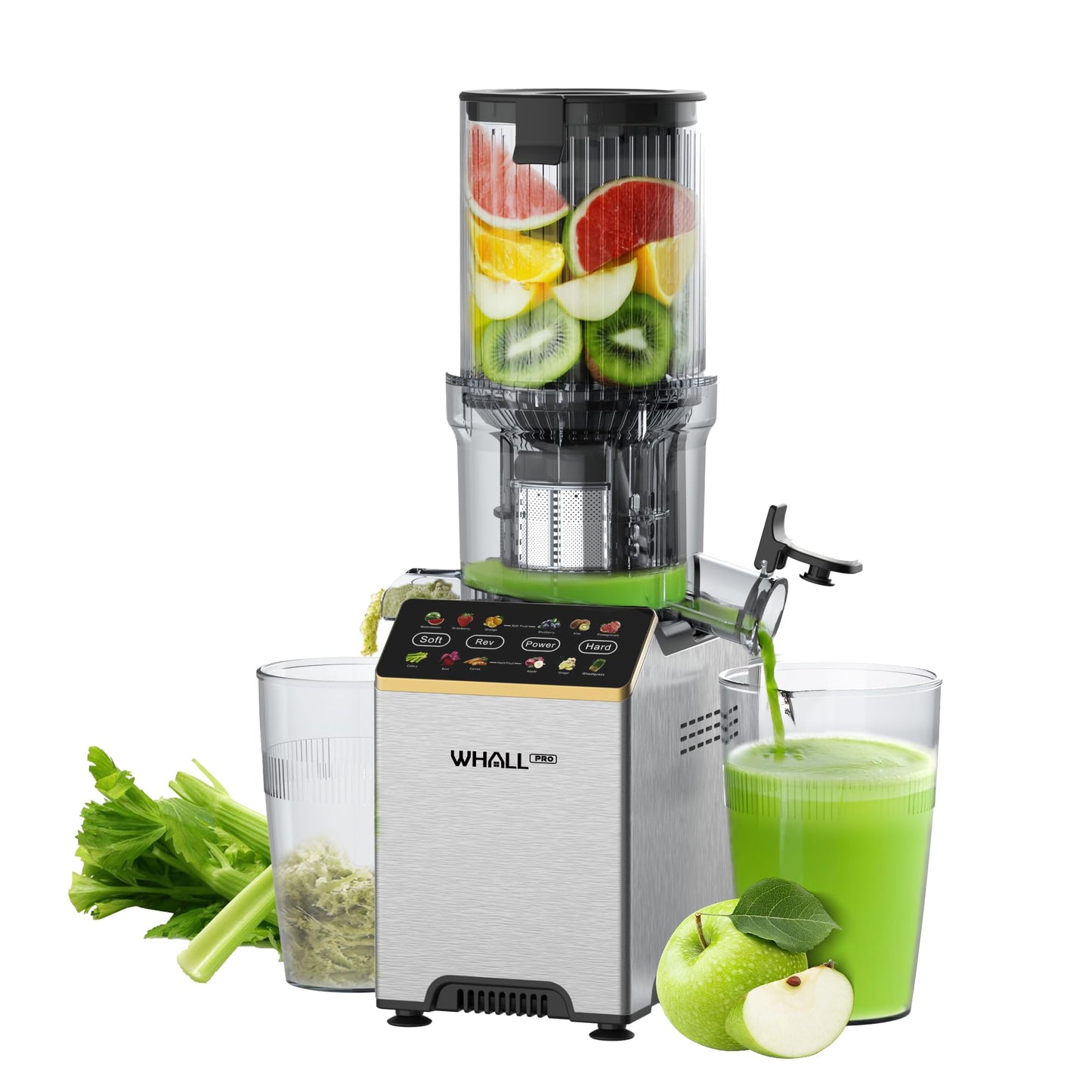 WHALLPRO Slow Masticating Juicer machines, Touch Control Cold Press Juicer with Wide Feed Chute, Juicer Easy to Clean for Whole Vegetables Fruits, Ergonomic Operational Panel,High Juice Yield,Titanium