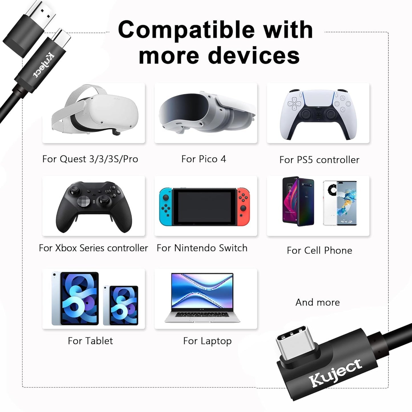 20FT 3S/3, 2/Pro, 4, Headset 3.0 Kuject Link Cable Compatible for Quest Quest Pico VR Accessories Cable for Rift