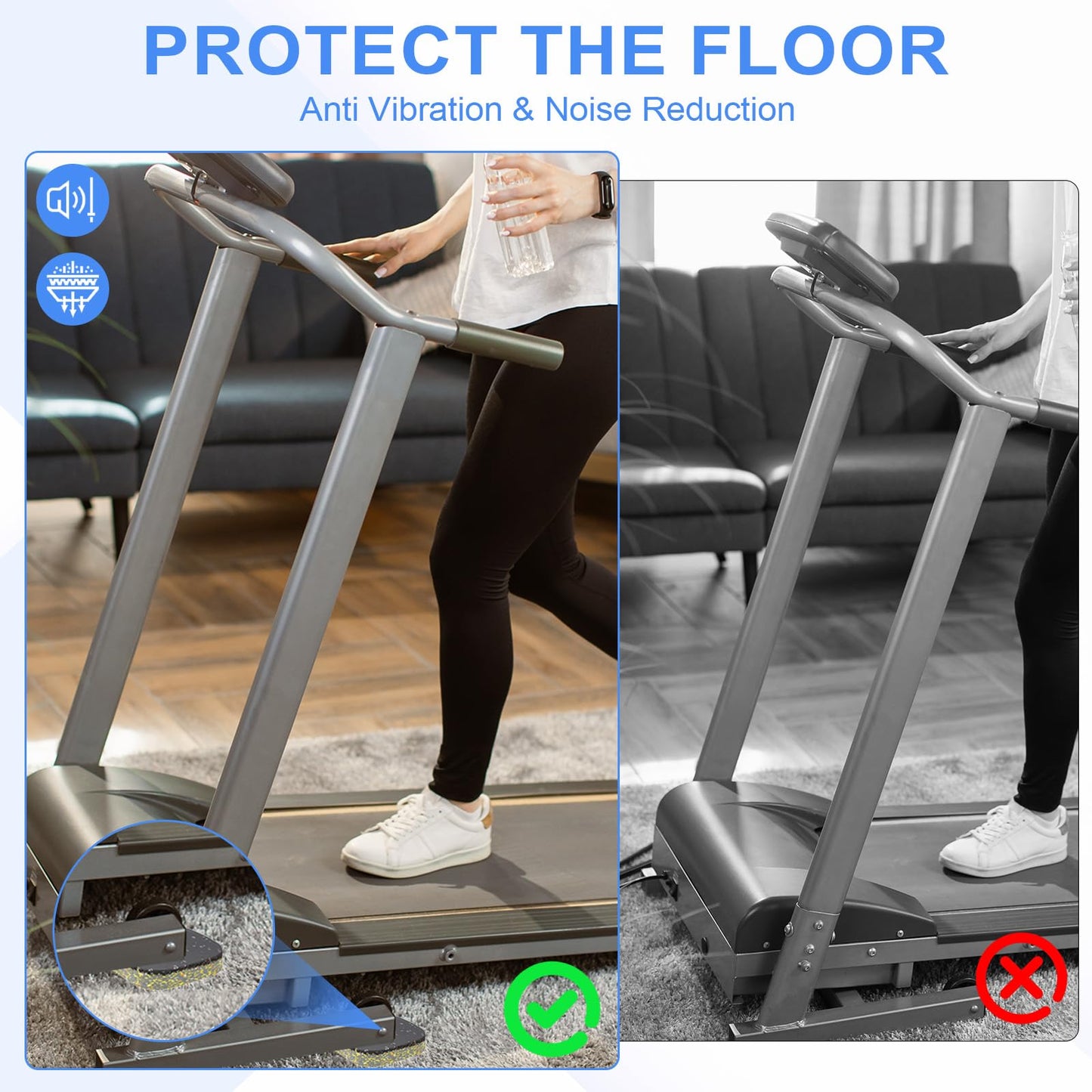 PATIKIL 12 Pcs Treadmill Mat Pads, 4x4x0.6 High Density Foam Anti Vibration Pad Sound Proof Floor Mat Exercise Equipment Mat for Carpet Protect Noise Reduction Home Gym, Blue