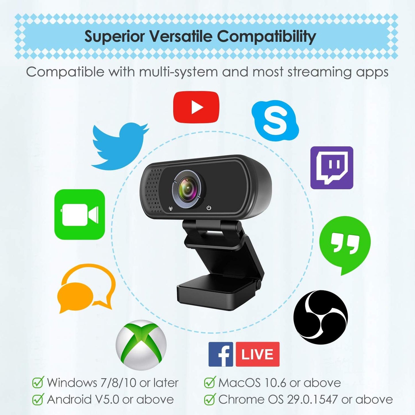 ToLuLu 1080P Webcam with Microphone, HD Webcam Web Camera with Tripod Stand, Widescreen USB Computer Camera, Streaming