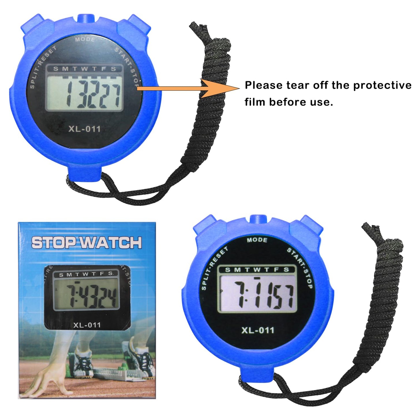 6-Pack Multi-Function Electronic Digital Sport Stopwatch Timer, Large Display with Date Time and Alarm Function, Sports Coaches Fitness Coaches and Referees (Blue)