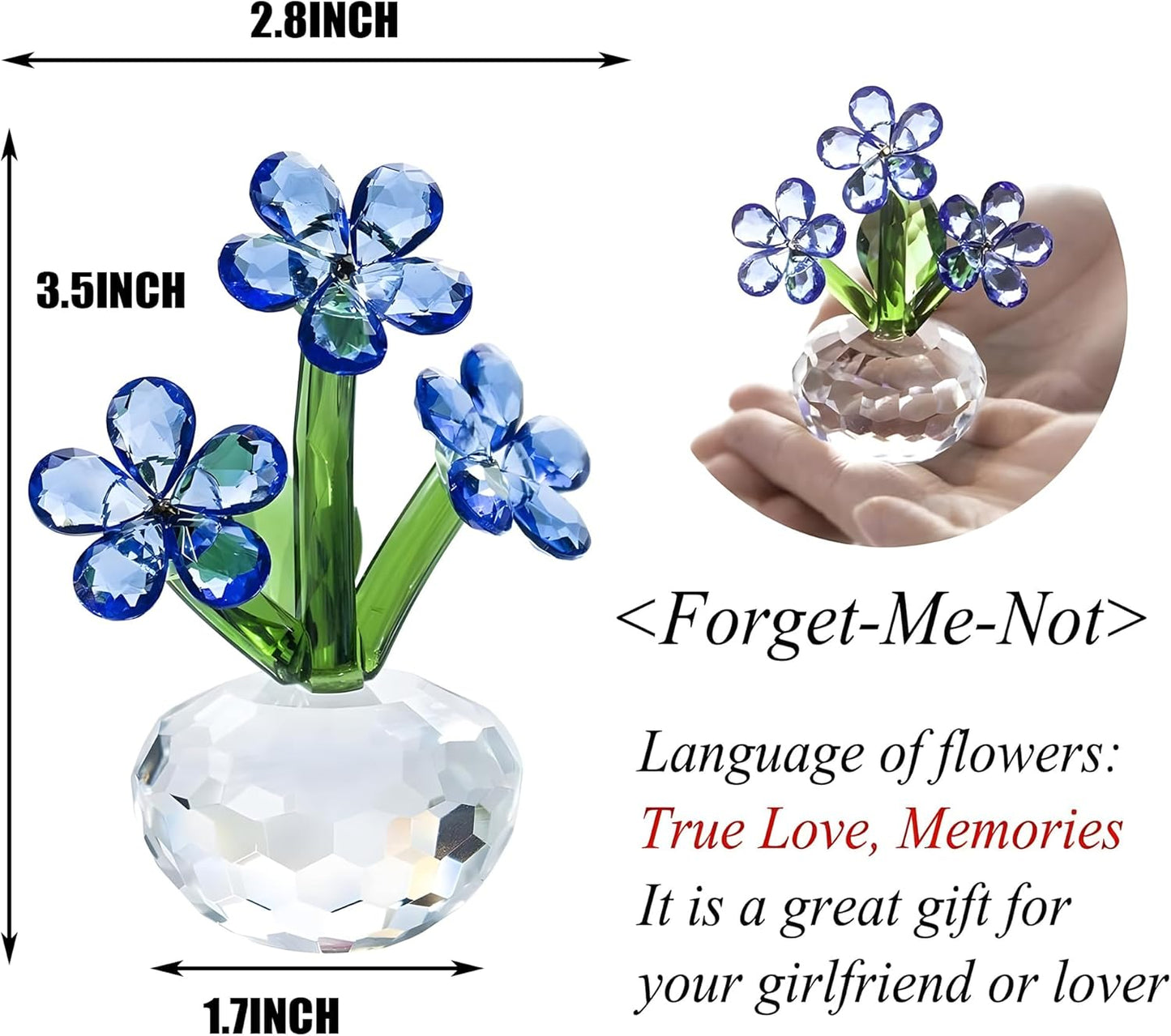 QFkris Crystal Flower Figurines - Forget-Me-Not Blue Flowers | Elegant Table Decor & Souvenir Gift