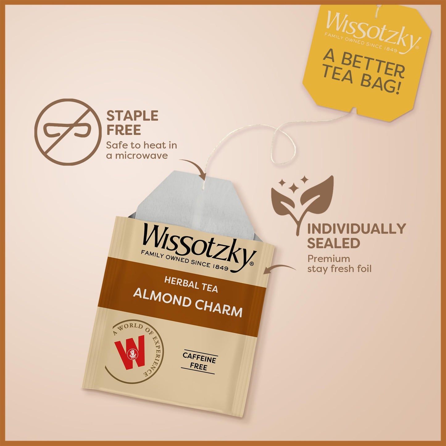 Wissotzky Almond Charm Herbal Tea Bags (3 Pack - 60 Tea Bags) | Caffeine Free | “AKA Chemdat Hashaked” | Delicious Aroma