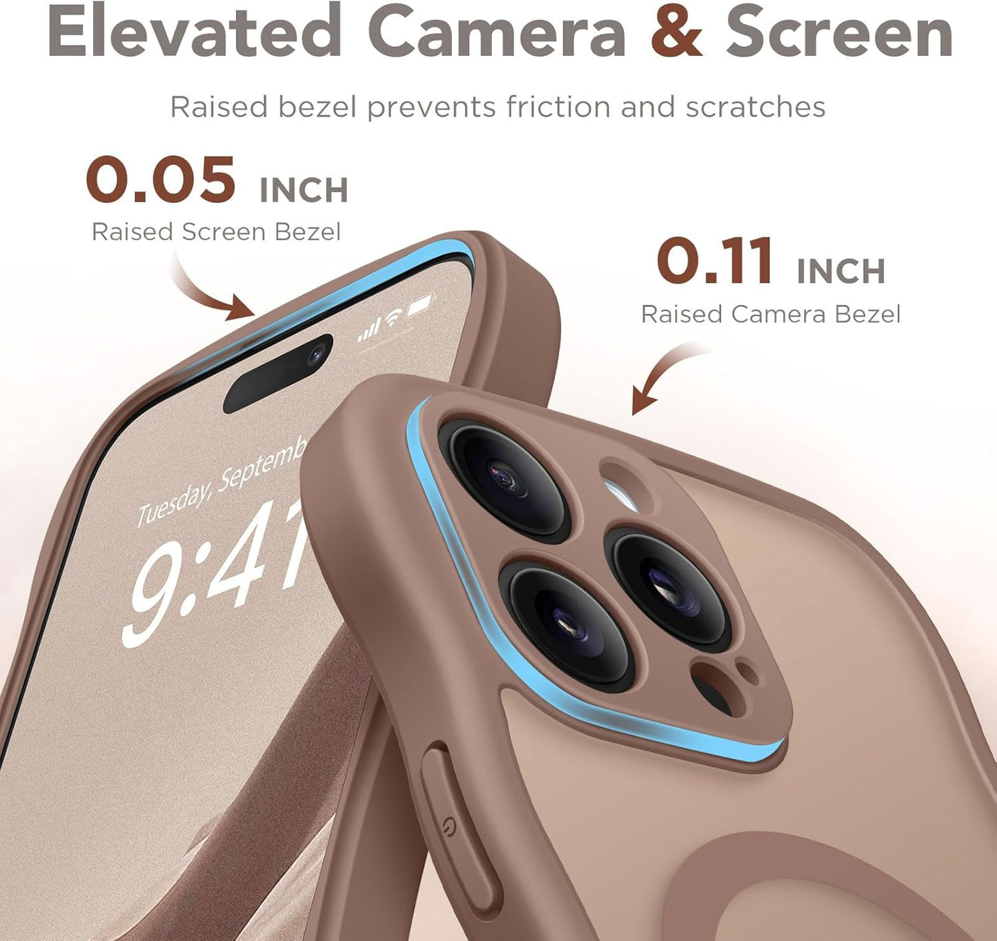 CAPRARO 15 [14 15 6.1 Inch, Cute for iPhone Pro Case, Compatible with MagSafe, [Curly Wave Edge] [Full Camera