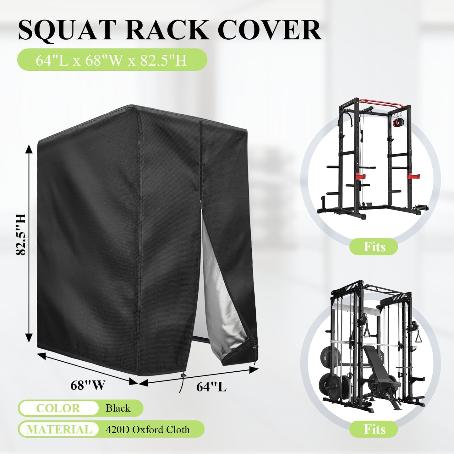 Letsteel Squat Rack Cover with Waterproof Zipper, Protective Cover for Power Cage/Weight Lifting Rack/Weight Cage/Power Racks for Home Gym Equipment Storage-Indoor & Outdoor Use, 64" x 68" x 82.5"