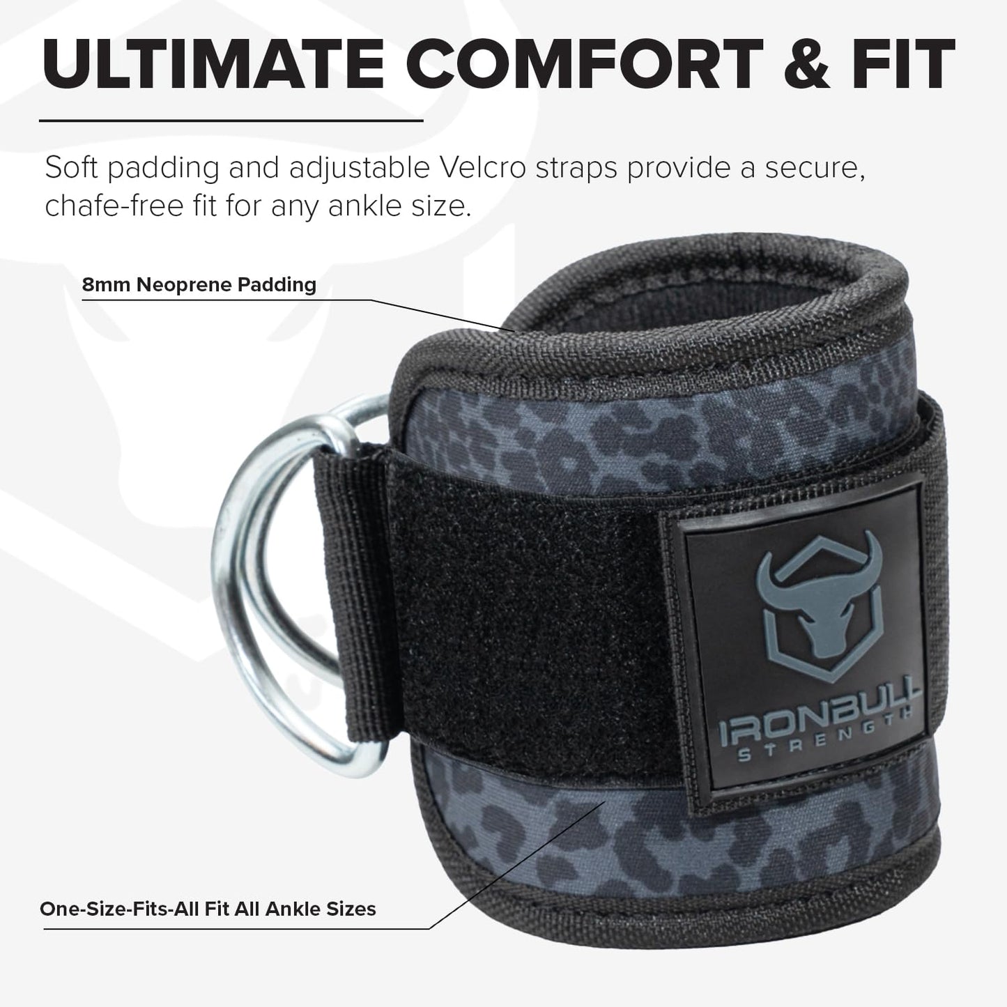 Women's Ankle Strap for Cable Machines & Resistance Bands: Gym & Home Workout Cuff Attachment for Leg Extensions, Kickbacks, Hip Abductors - Booty Exercises (Black Leopard, Pair)