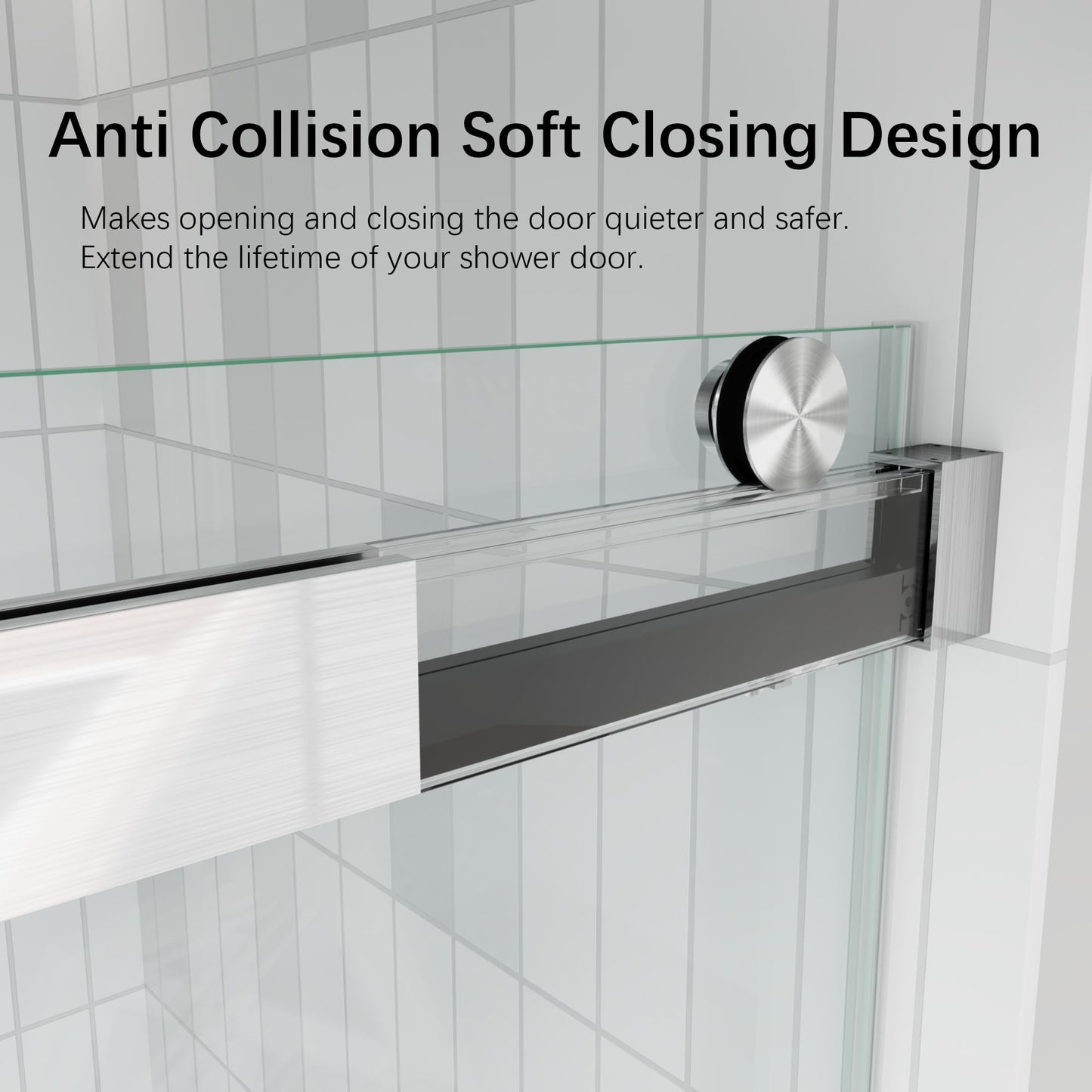 FEKEWIO Soft Close Shower Doors 56-60" W x 76" H Double Sliding 3/8"(10mm) Clear Tempered SGCC Shatterproof Glass Frameless Width Adjustable Easy Clean Stainless Steel Hardware, DS13- Brushed Nickel