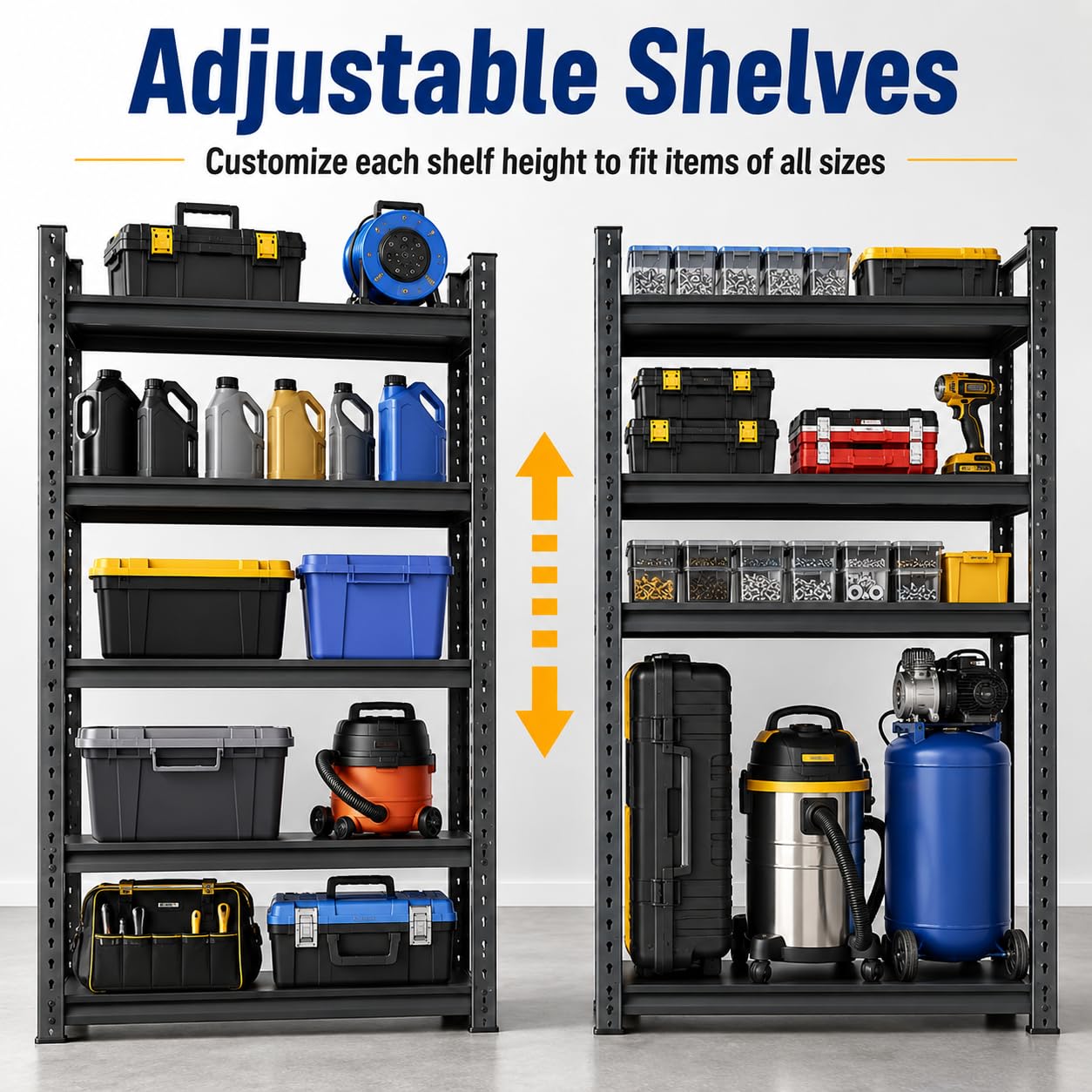 SAWJEC 78" H Garage Storage Shelves, 5 Tier Heavy Duty Metal Shelving Unit, 3000 lbs Capacity, Adjustable Storage Shelves Heavy Duty for Garage Warehouse Basement, 18" D x 47.5" W x 78" H