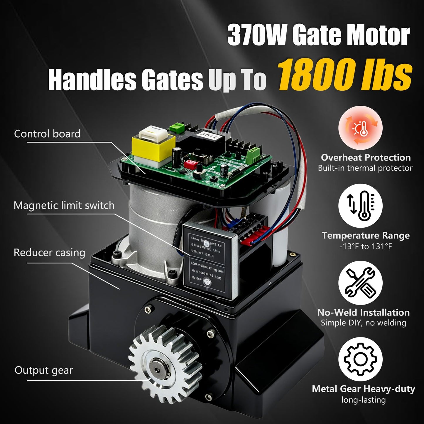 1800Lbs Heavy Duty Sliding Gate Opener, AC Gate Motor with 19.6ft Nylon Rack, DIY No Welding Installation, 4 Remotes & IR Sensor, Electric Gate Motor for Driveway