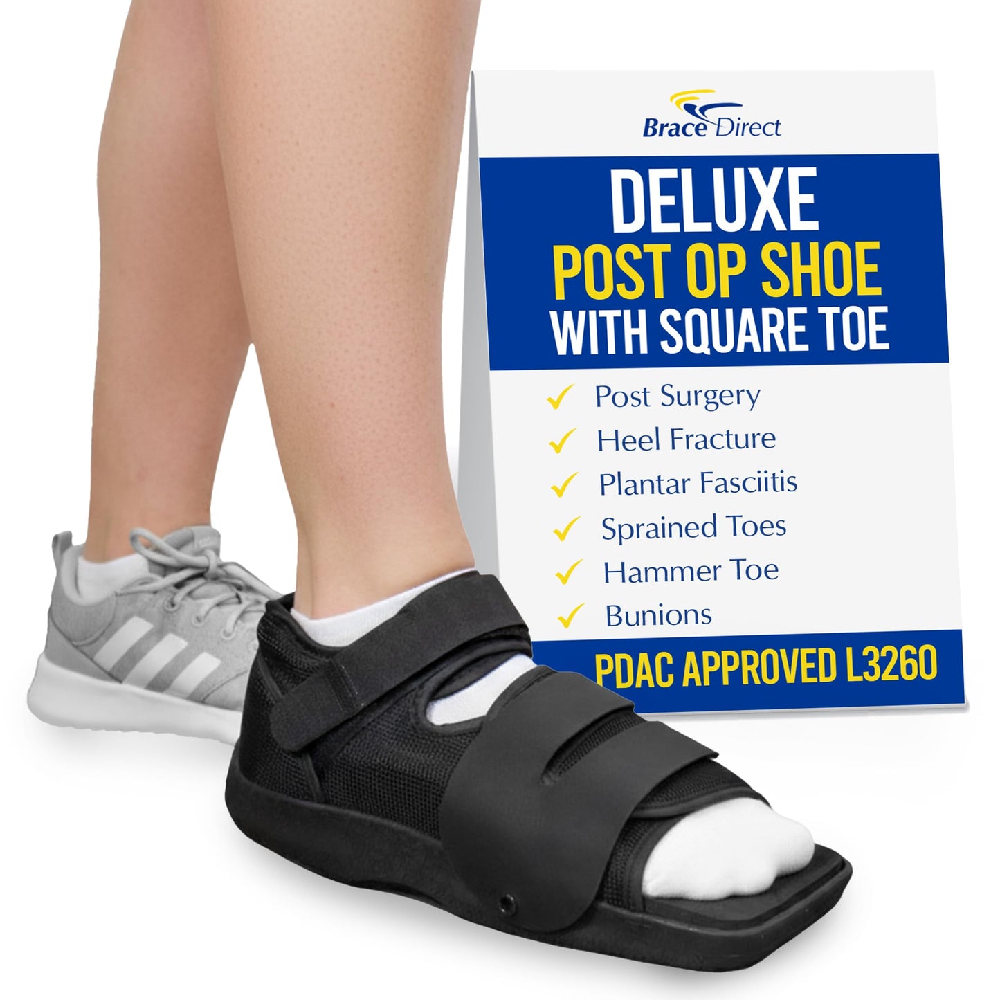 Brace Align Deluxe Post Op Shoe - Adjustable Medical Support for Broken Toes, Foot Injuries, Fractures, Bunions and Surgical Recovery L3260 - Size S (Men’s US 7.5-9 / Women’s US 8.5-10)