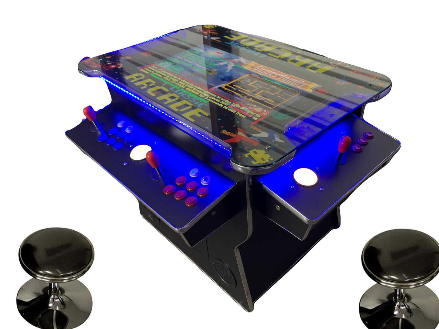 TOP US VIDEO ARCADES Full Size Commercial Grade Cocktail Arcade Machine 4500 Games Lift Up/Tilt Screen 26.5 Screen Tempered Glass 2 Stools Included 5 Year Warranty Black