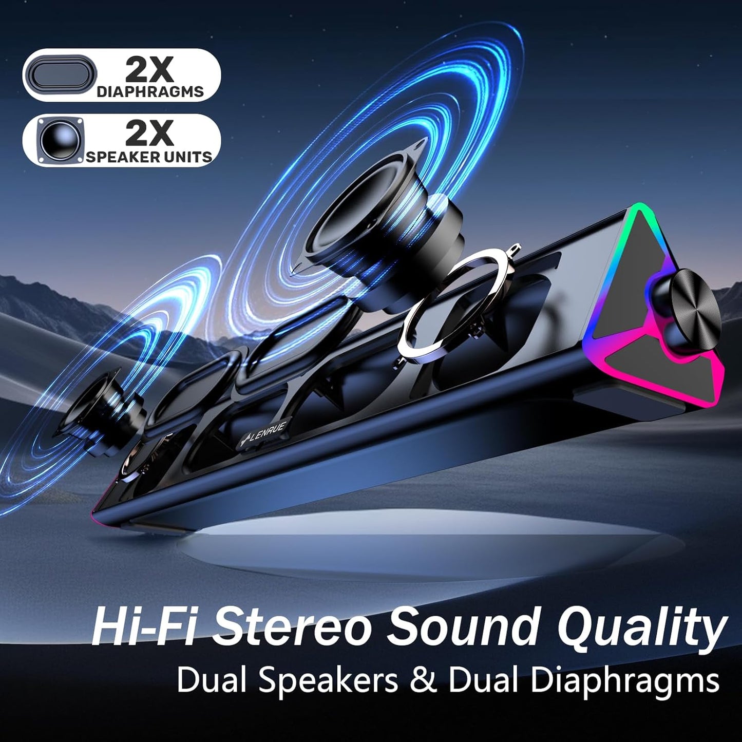 LENRUE Computer Speakers for Desktop,PC Speakers with Single USB for Power and Stereo Sound,Touch Lights Gaming