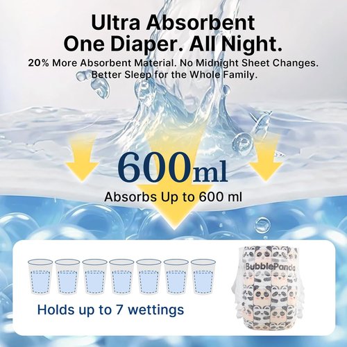 BubblePanda Overnight Diapers - Nighttime Protection with Dual Absorbent Core | Size 3, 76 Count