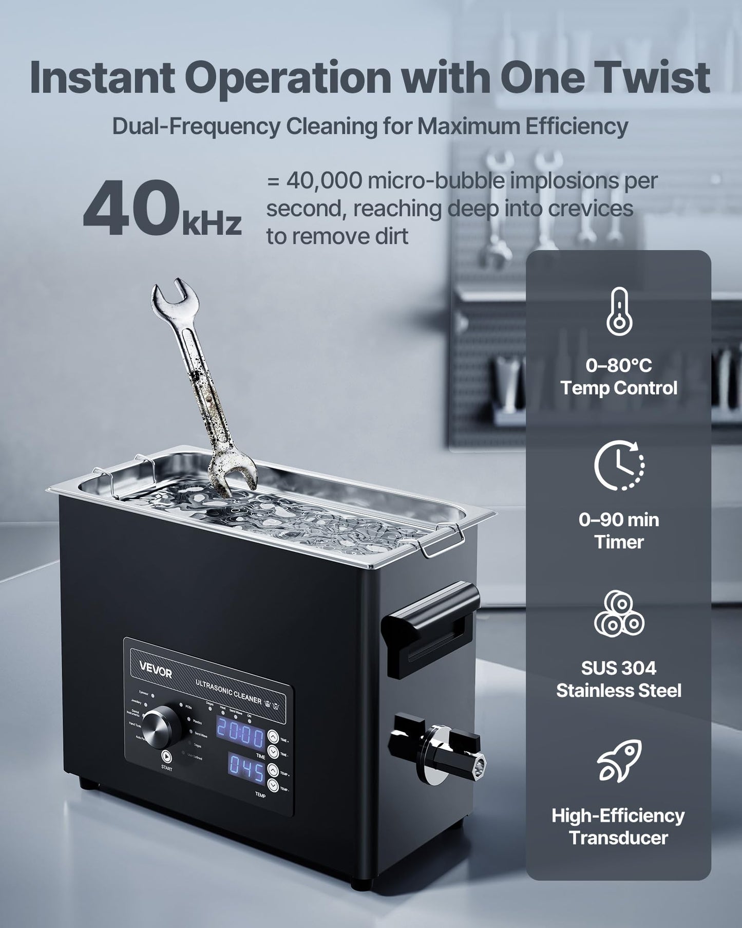 VEVOR 6L Ultrasonic Cleaner, Professional Ultrasonic Cleaner Machine with Knob Control, Stainless Steel Cleaning Machine with Basket and Cleaning Ball, for Watches, Razors, Jewelry, Coins and More