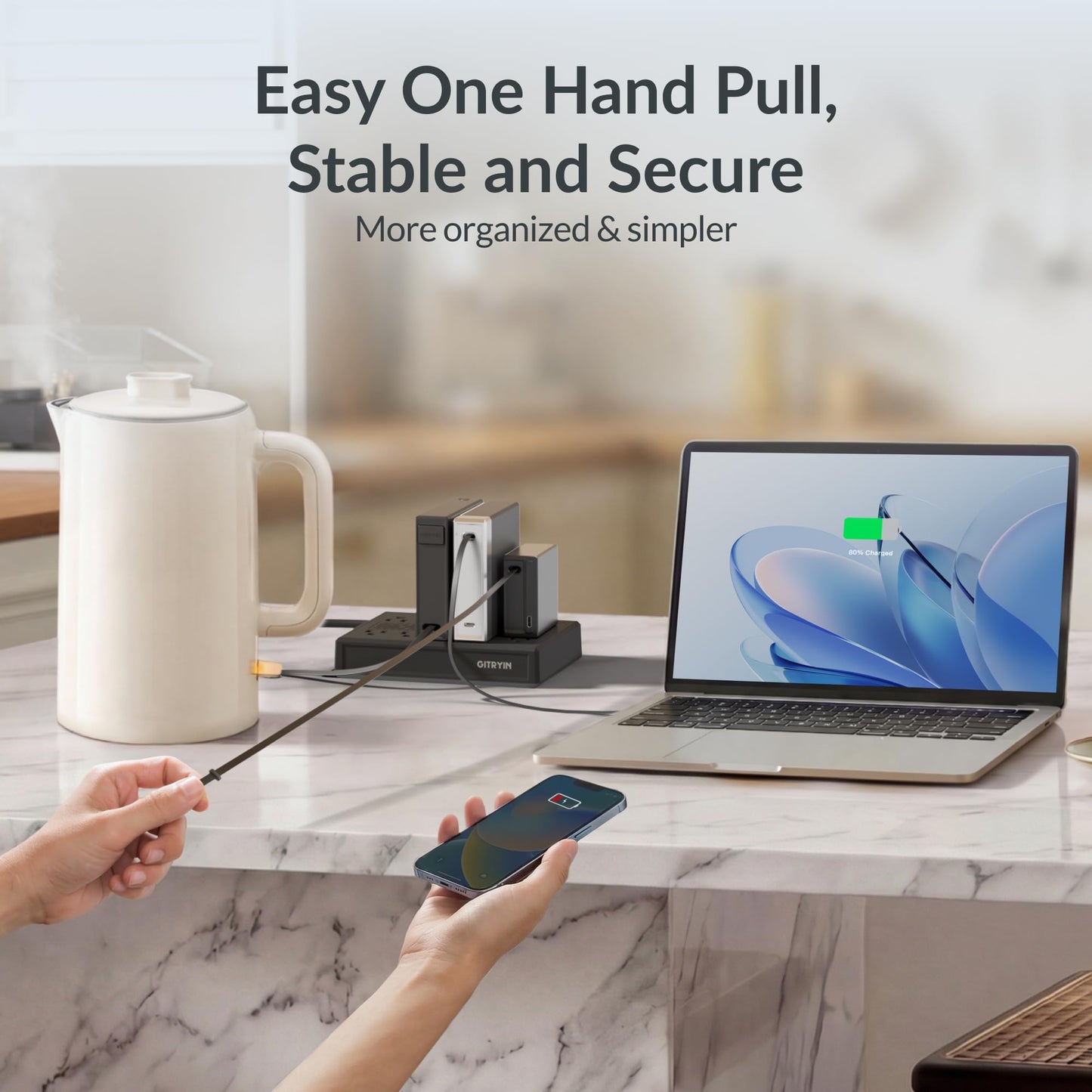Gitryin Modular Laptop Charging Station, 2 * 140W, 3 * 40W Retractable USB C Chargers, 10 Type C Ports with Cooling Power Strip, 400W Charging Hub
