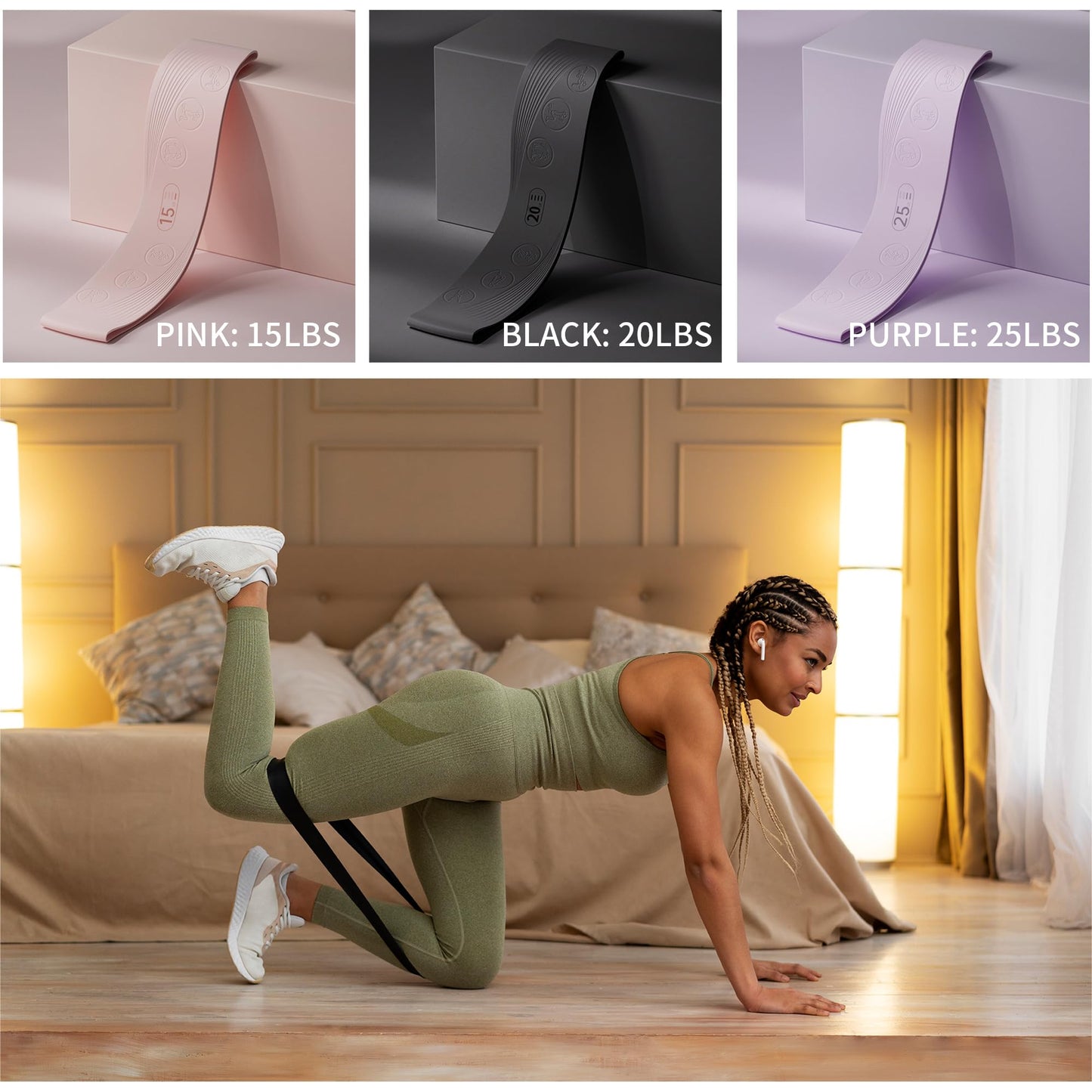 Fabric Resistance Band with Handles Non-Slip Foot Pedal Puller for Women 120lb Full-Body Fitness Band for Strength Muscle Training Workout Equipment for Chest Glutes Leg Arm Core Wrist Ankle