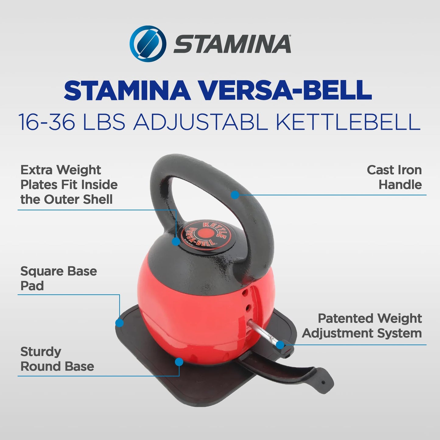 Stamina X Kettle Versa-Bell - 36 lbs Strength Training Kettlebell - Adjustable Kettlebell Weights with Smart Workout App - Kettlebell Weights for Home Workout
